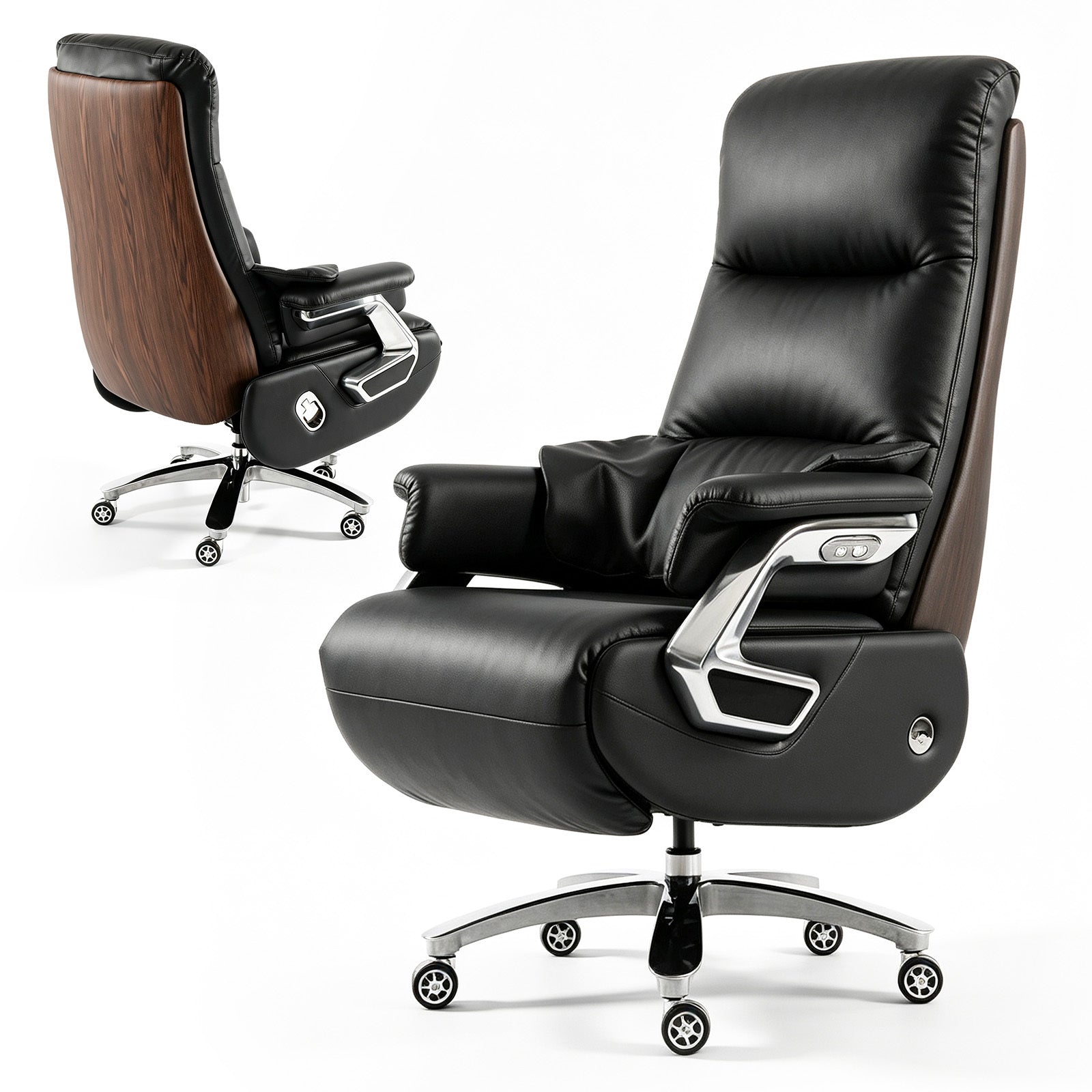 FurniBaron black genuine leather power massage recliner