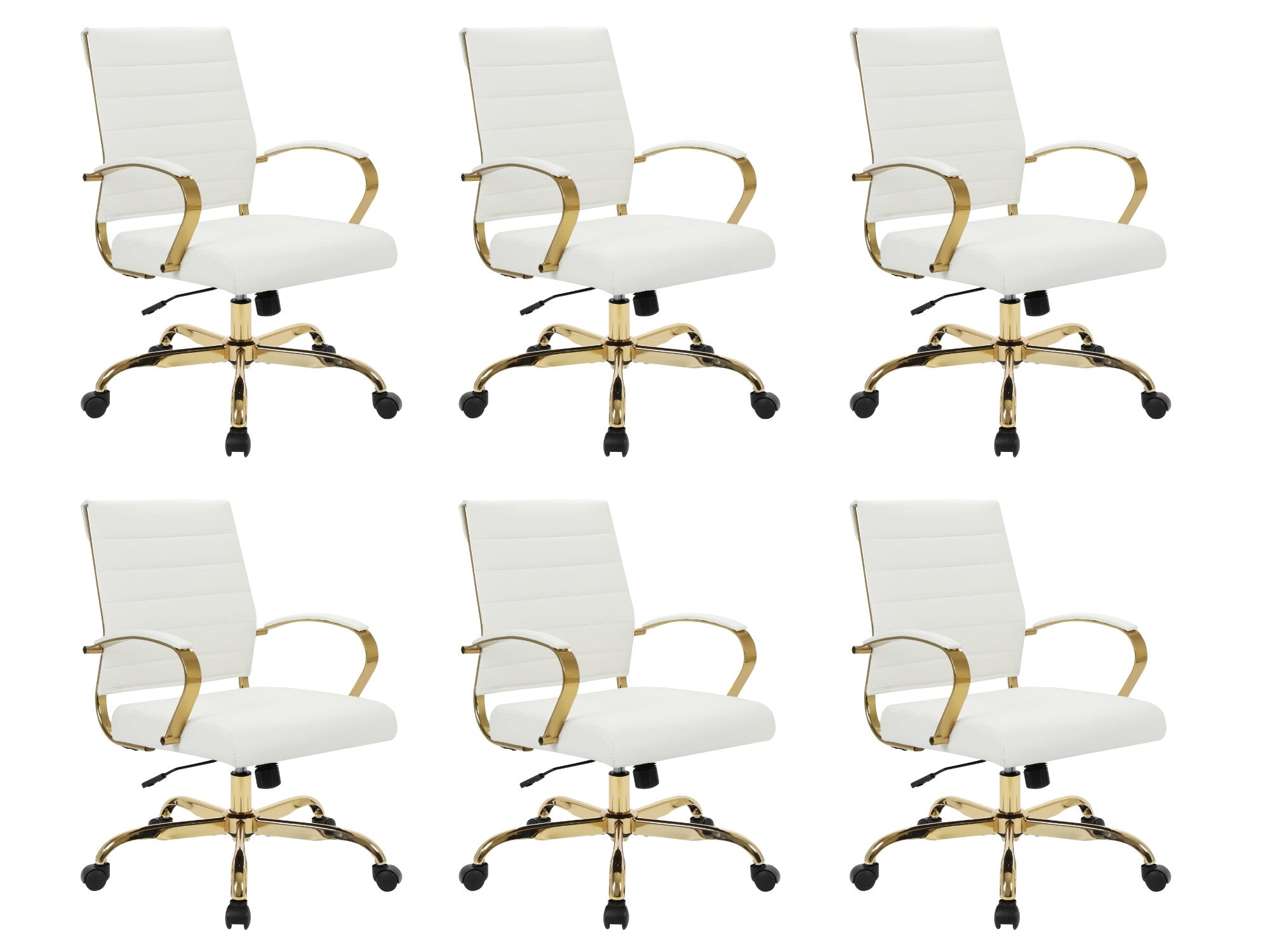 Benmar white ergonomic leather office chairs, gold frame, set of 6