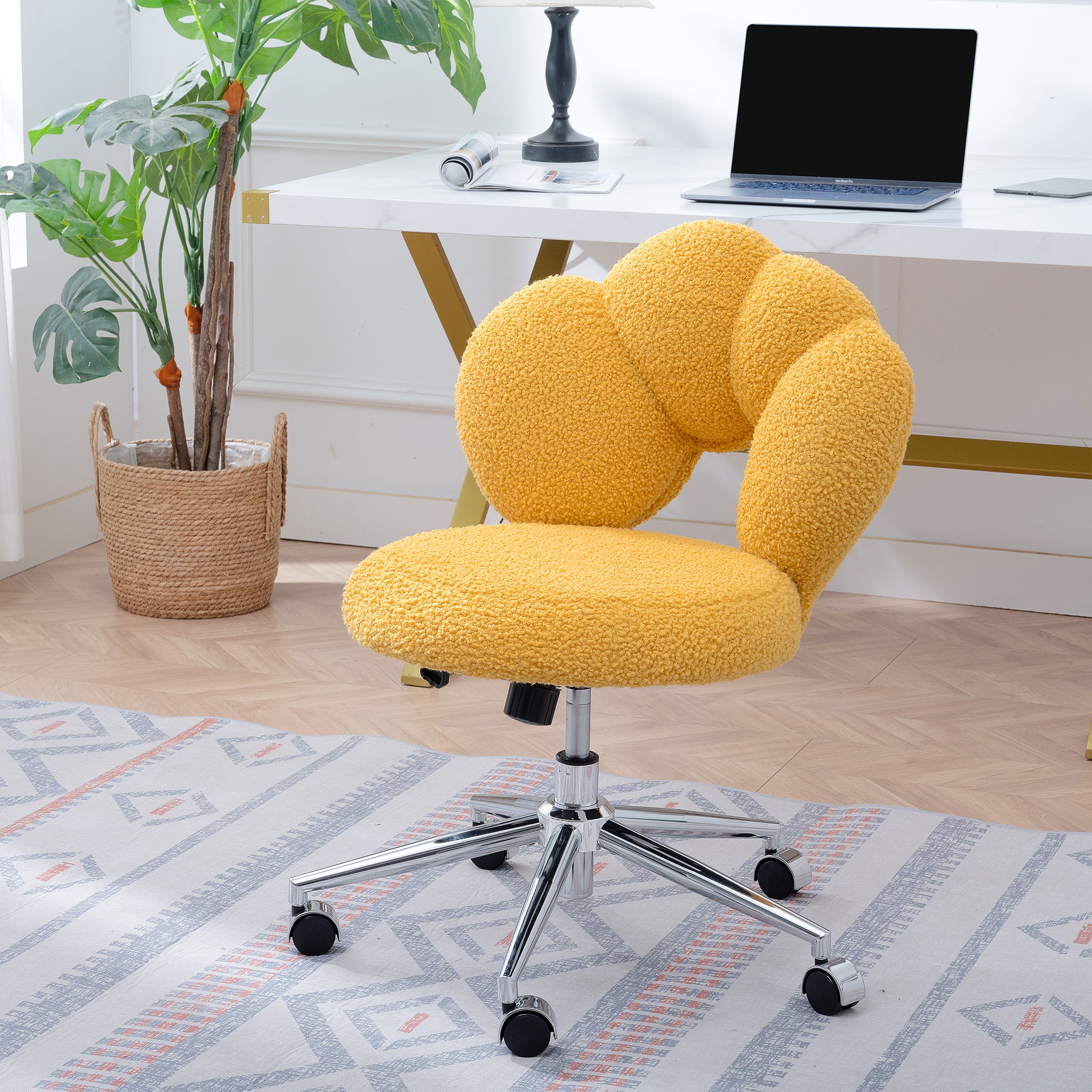 Yellow teddy fabric swivel office chair – view 2