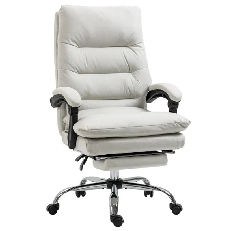 Cream white microfiber heated massage office chair