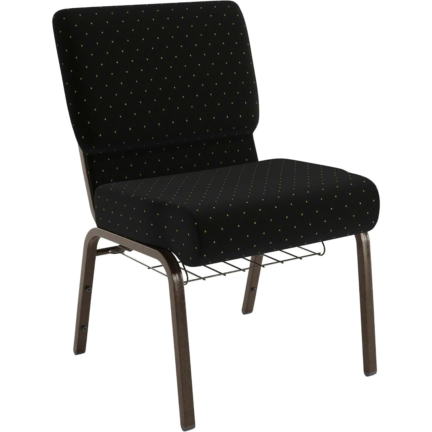 Flash Furniture HERCULES series church chair, black dot fabric, gold vein frame