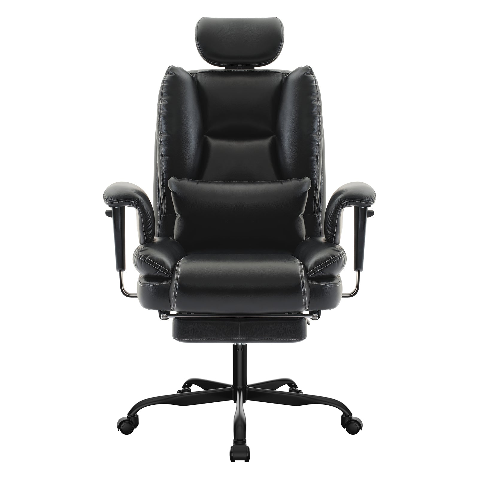 Ergonomic PU leather chair with headrest, black