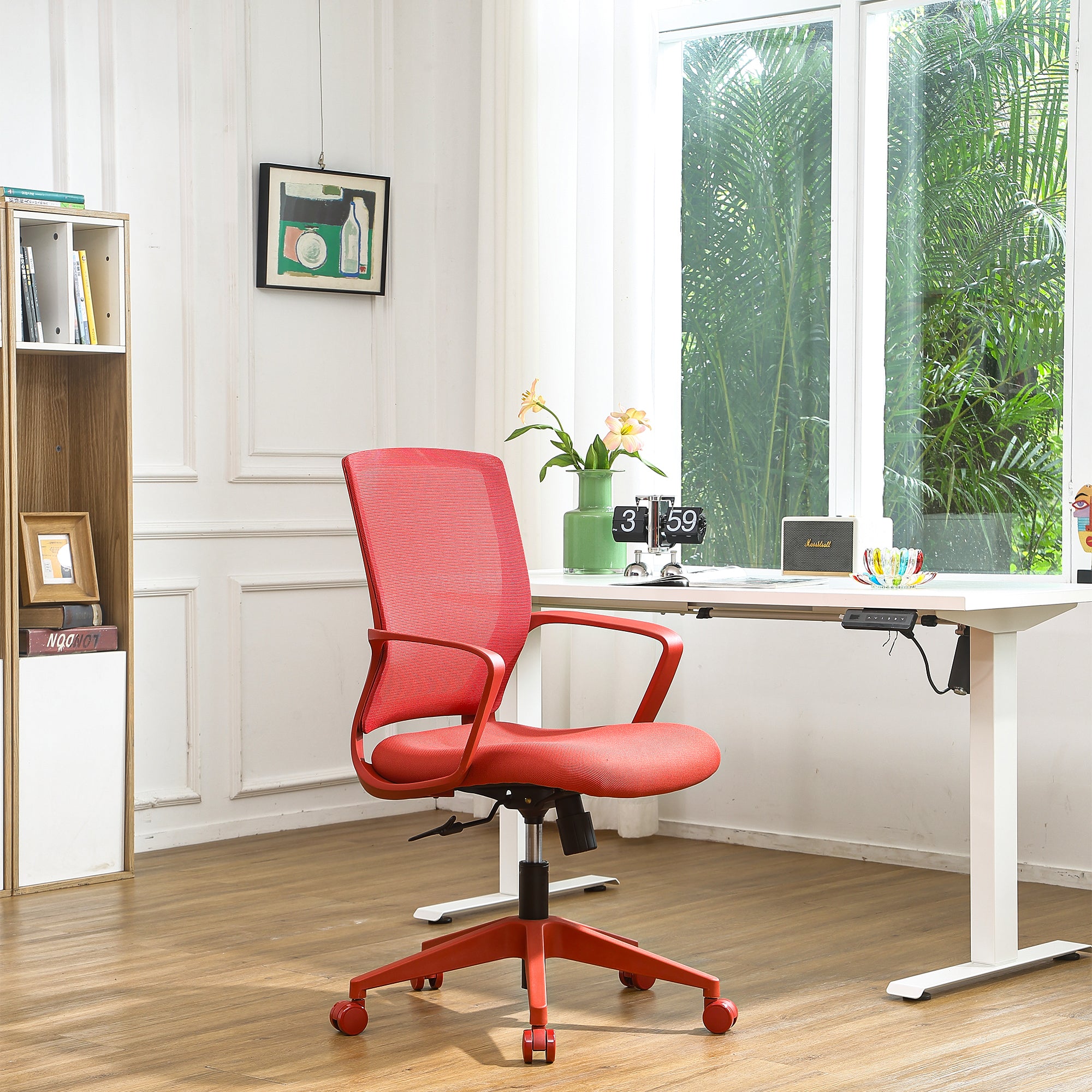 Red Mesh Back Office Task Chair with Lumbar Support, 350 lb