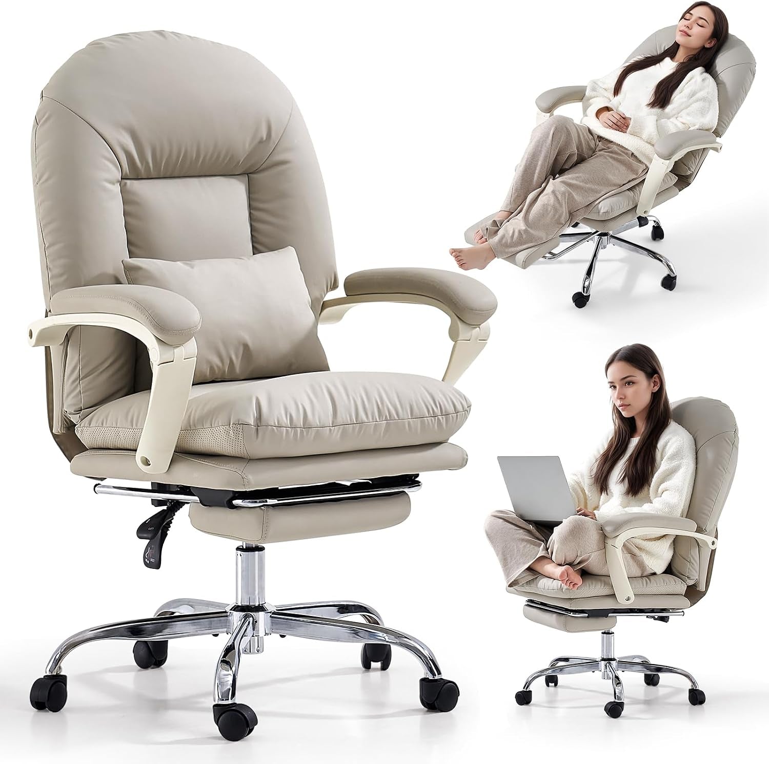 EMIAH reclining PU leather office chair with footrest