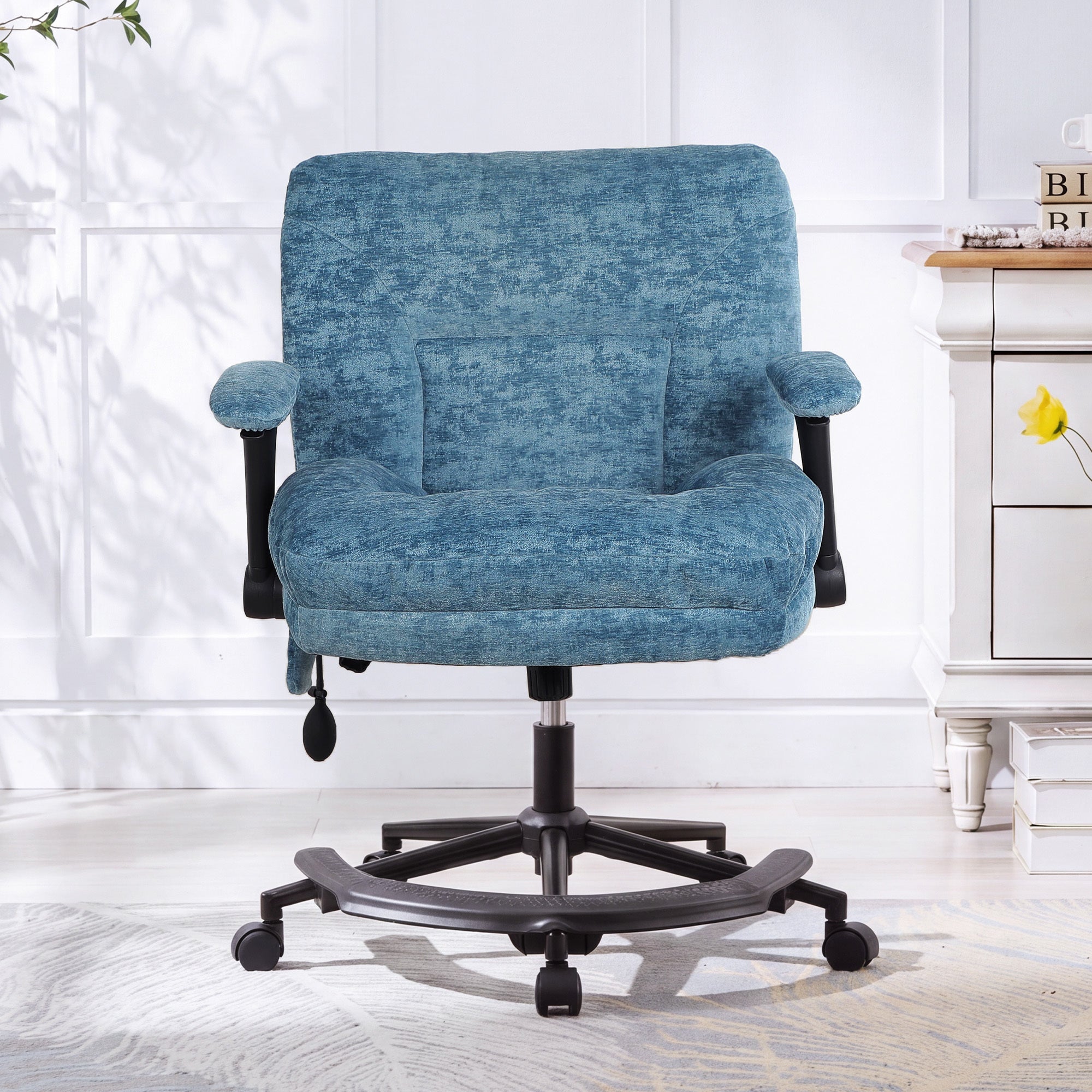 Blue chenille criss cross office chair – view 2