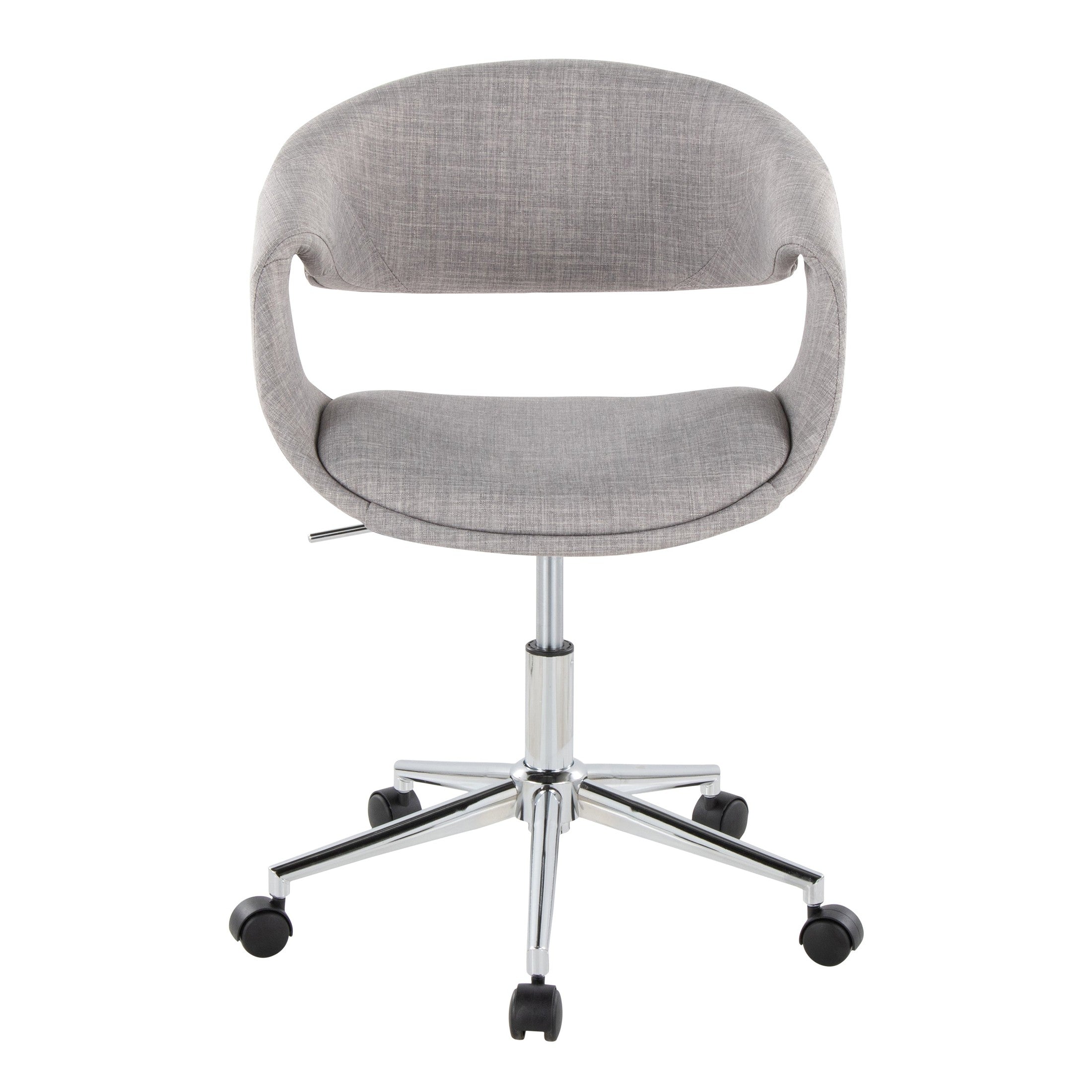 Grey fabric task chair with chrome swivel base