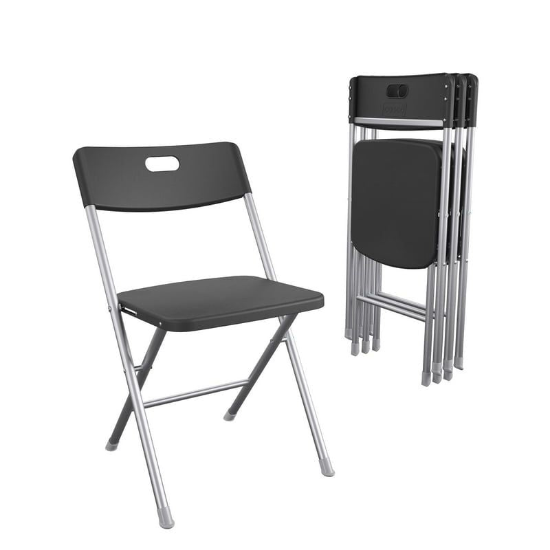 Resin seat & back folding chair, steel frame, 225lb, 4pk