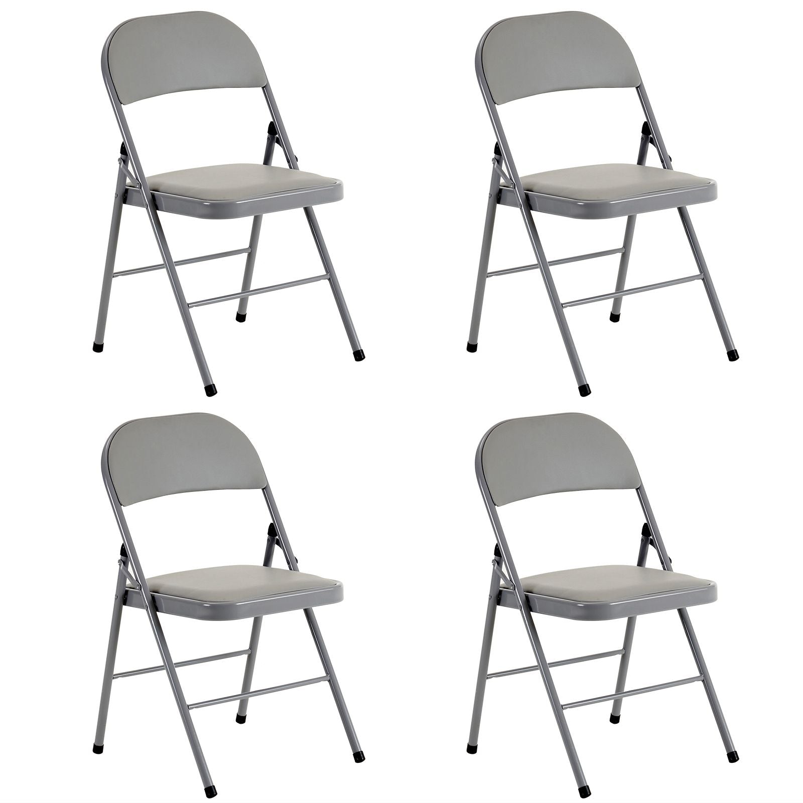 Iron & PVC folding chairs, 4-pack, padded, 330lb cap, gray
