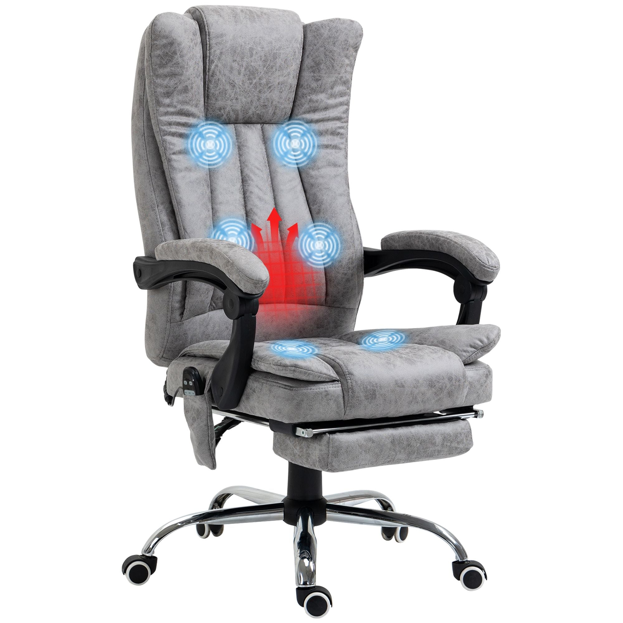 Black high back reclining massage office chair, 6 point, heat