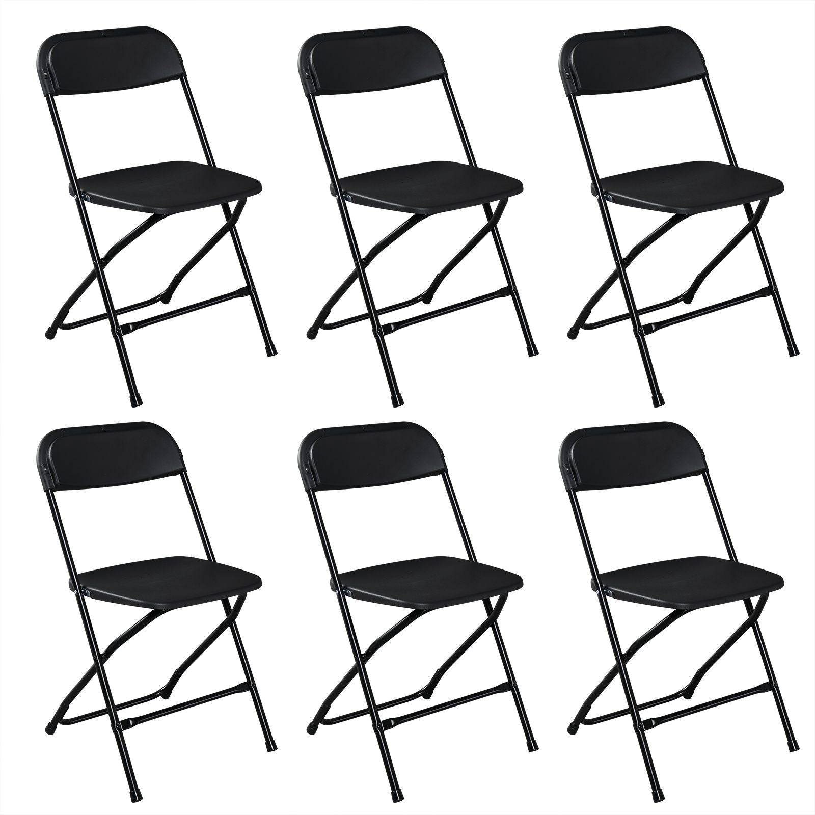 Injection-molded plastic folding chair, 350lb cap, black, 6pk