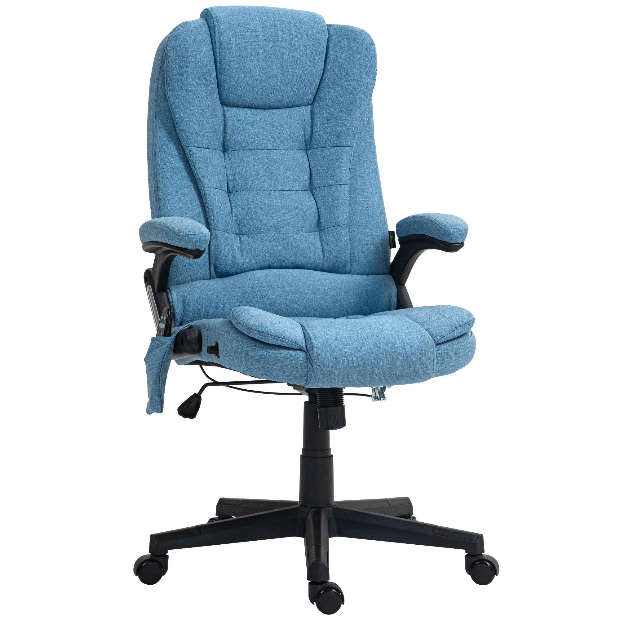 Light blue linen 6 point massage office chair with heat, high back