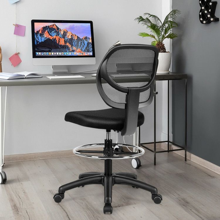 Black mesh drafting chair – view 2