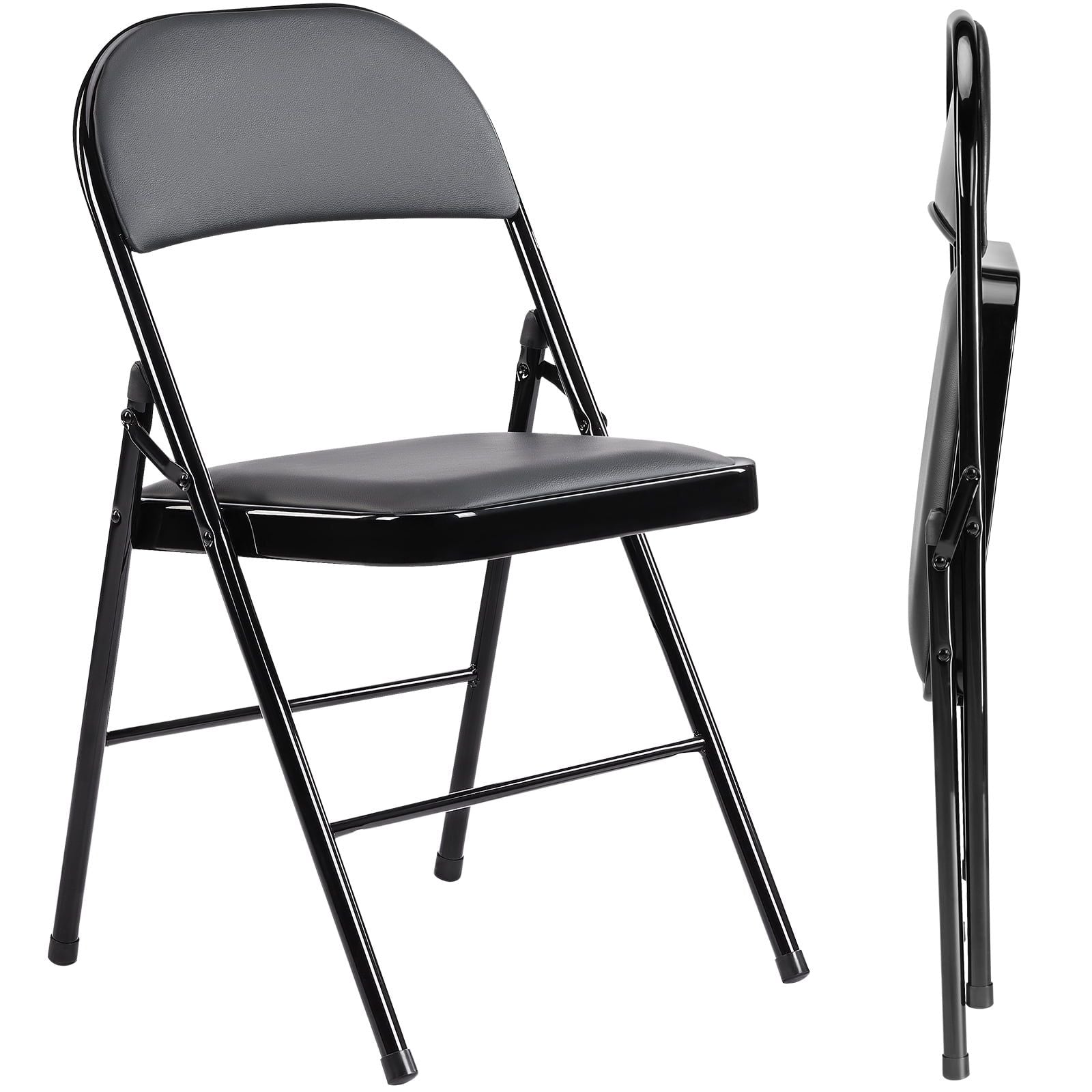 PU leather padded folding chair, steel frame, 300lb, 2pk