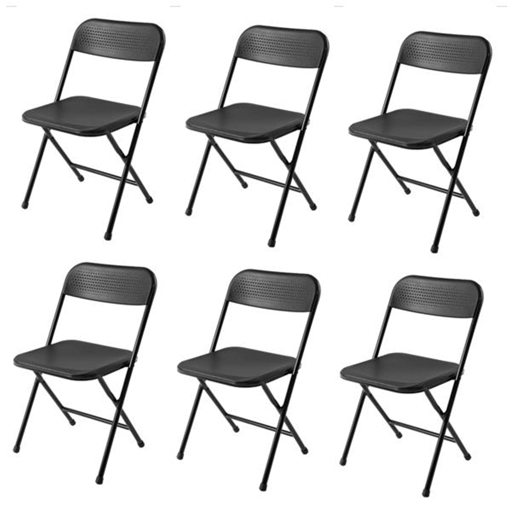Resin folding chair, steel frame, 250lb cap, black, 6pk
