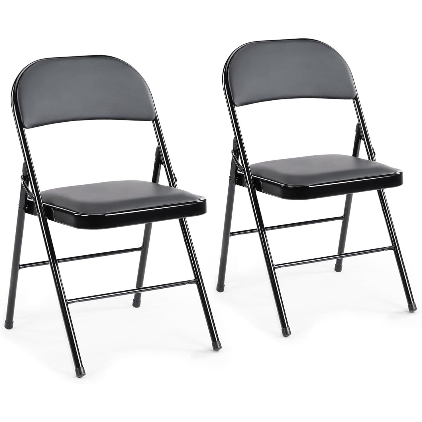 PU leather padded folding chair, steel frame, black, 2pk