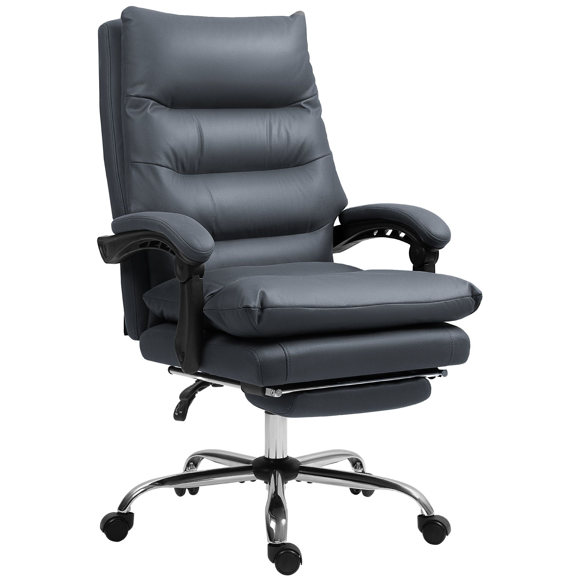 Dark gray microfibre massage office chair, heated, reclining, footrest