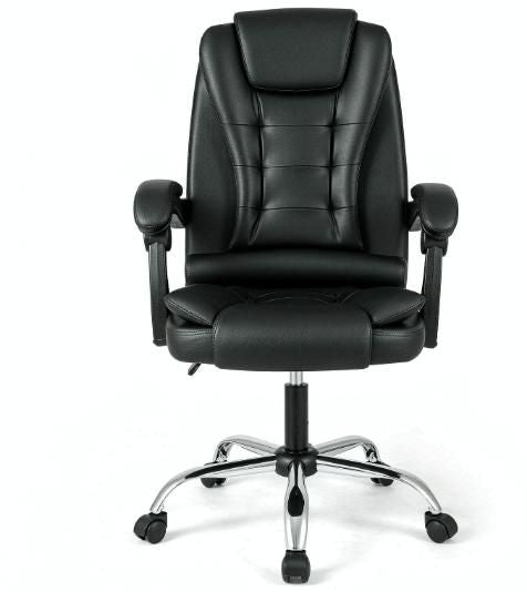High back leather executive office chair with linkage armrests