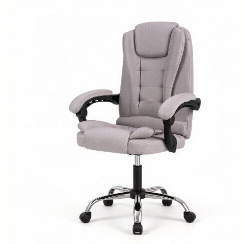 High back executive office chair linen fabric linkage arms gray
