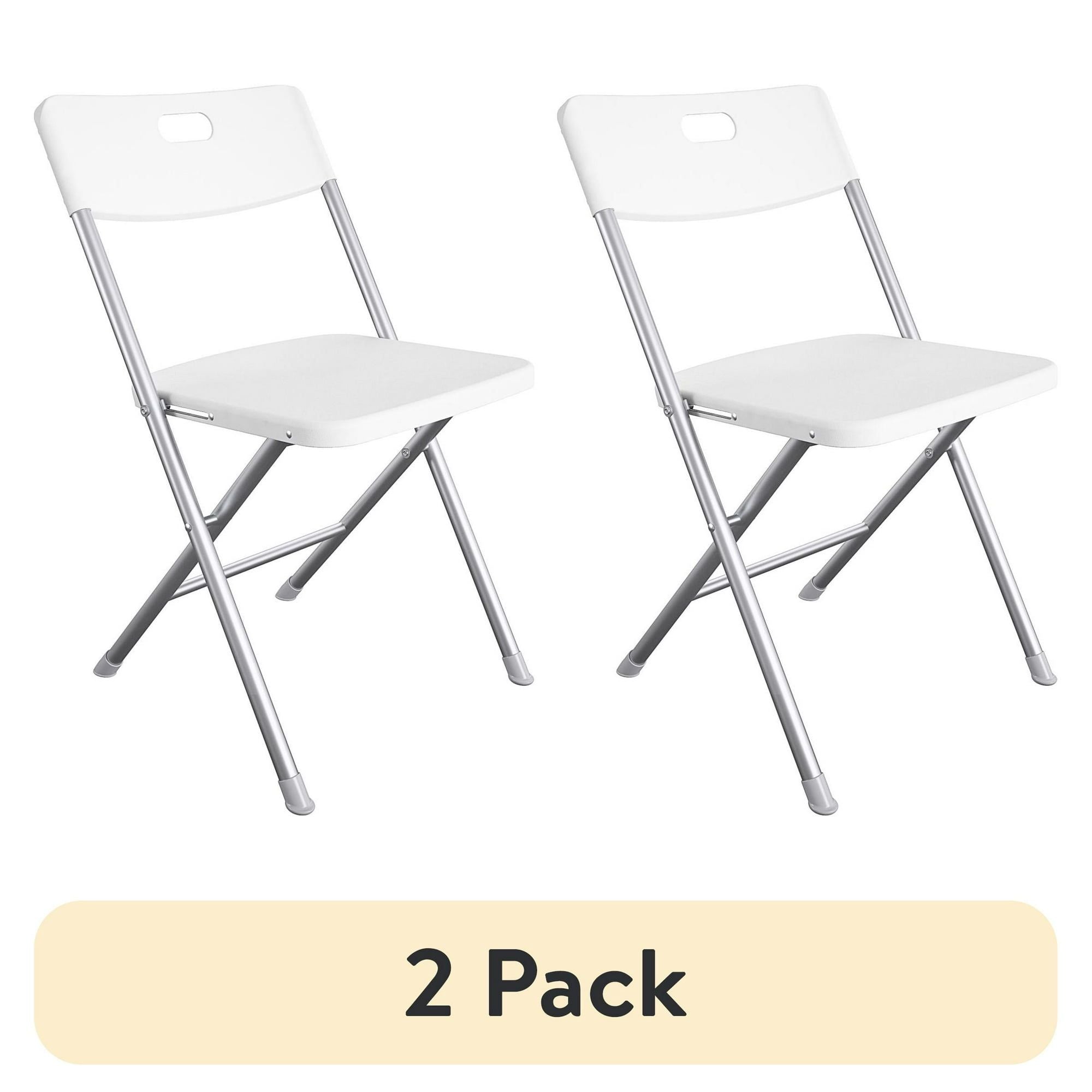 Resin seat & back folding chair, steel frame, 225lb, white, 2pk