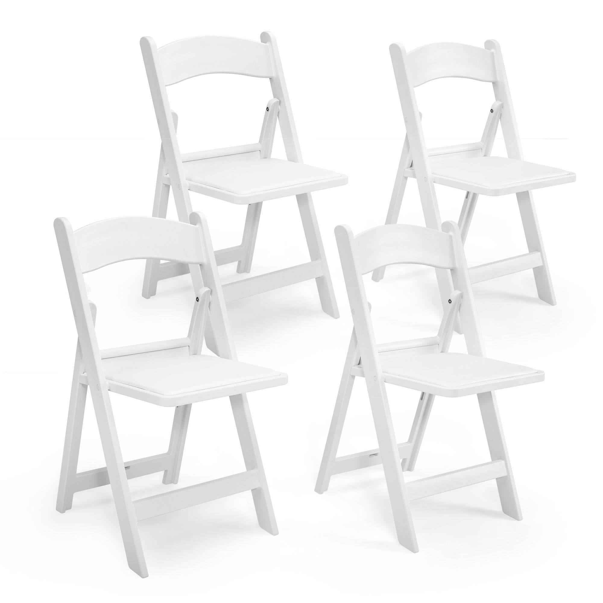 Steel tube folding chair, curved back, 330lb cap, white, 4pk