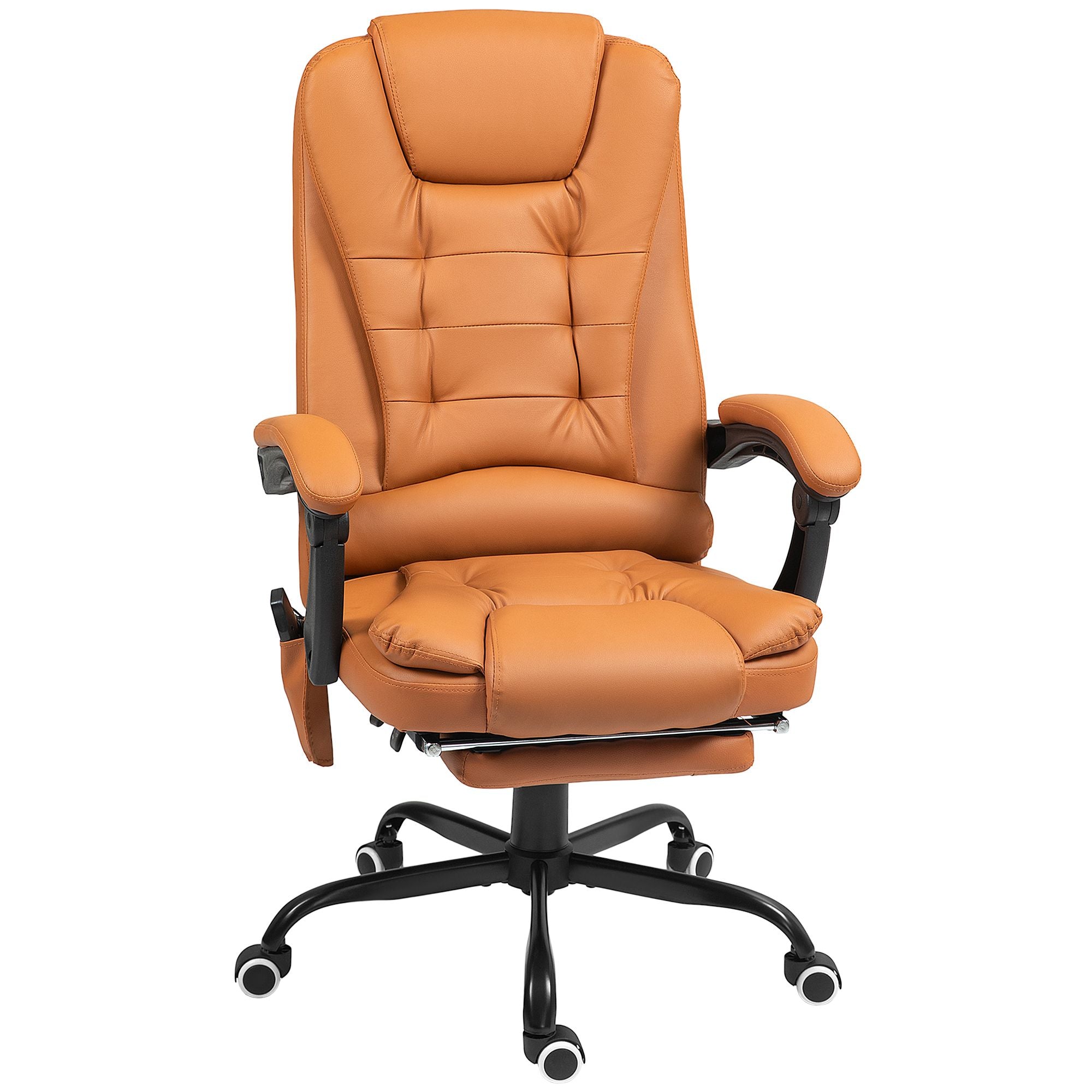 Brown 7 point massage office chair, high back, lumbar, footrest