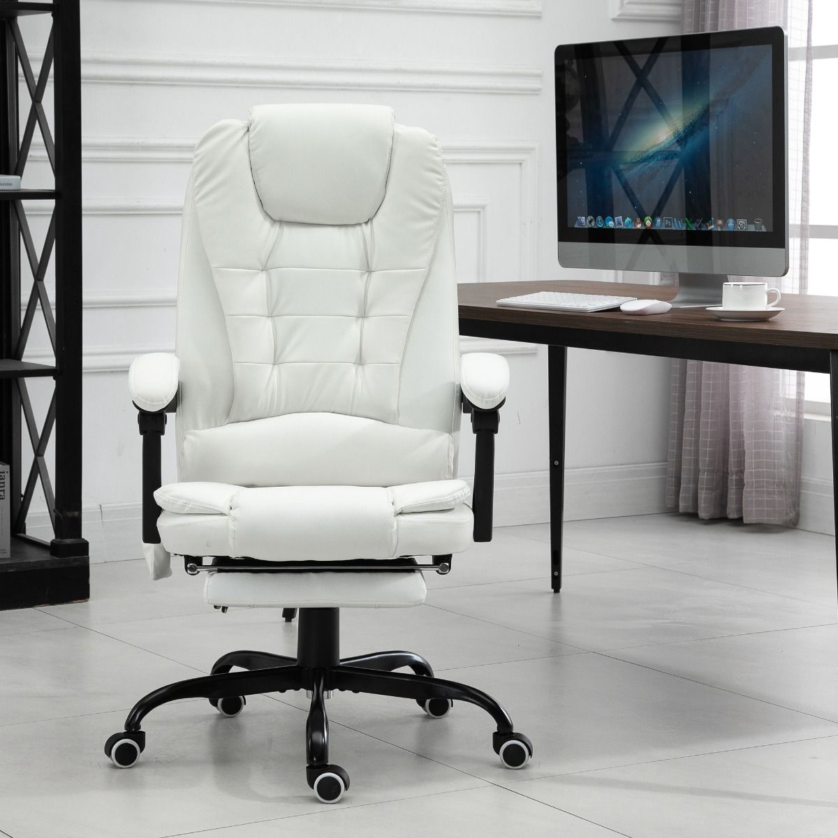 White 7 point massage reclining office chair – view 2