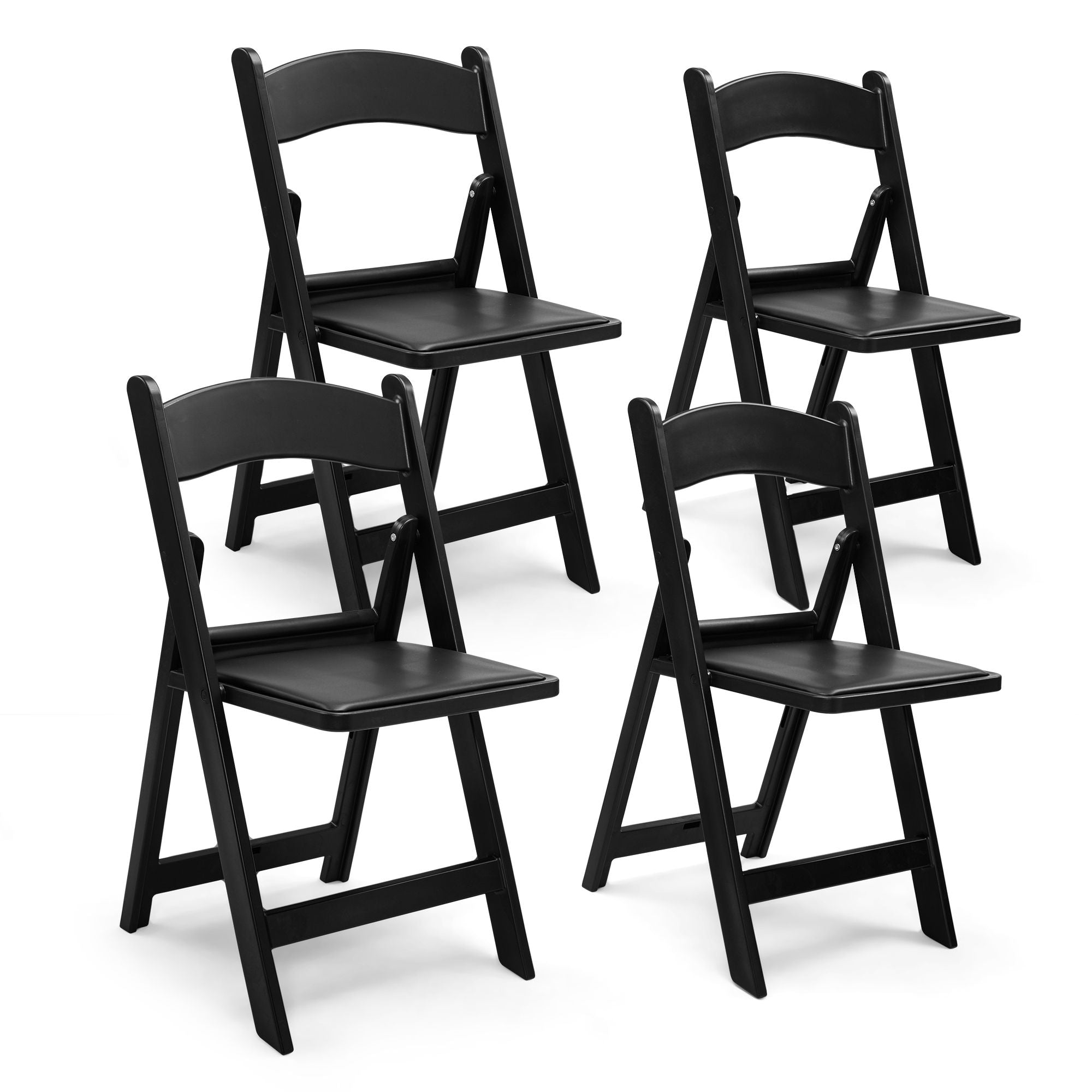 Steel tube folding chair, curved back, 330lb cap, black, 4pk