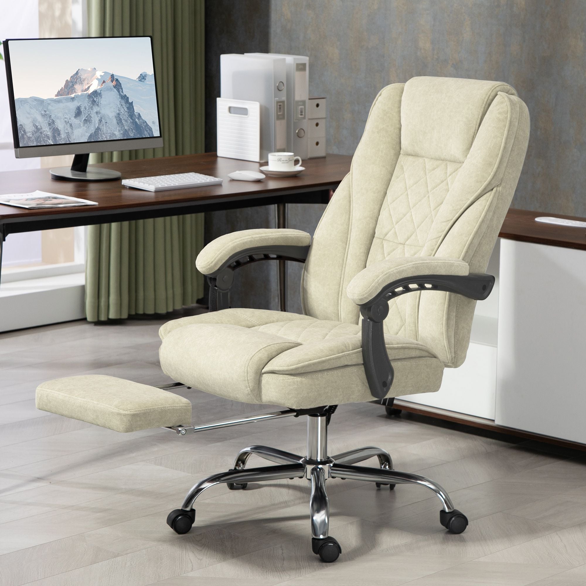 Beige heated reclining massage office chair – view 2