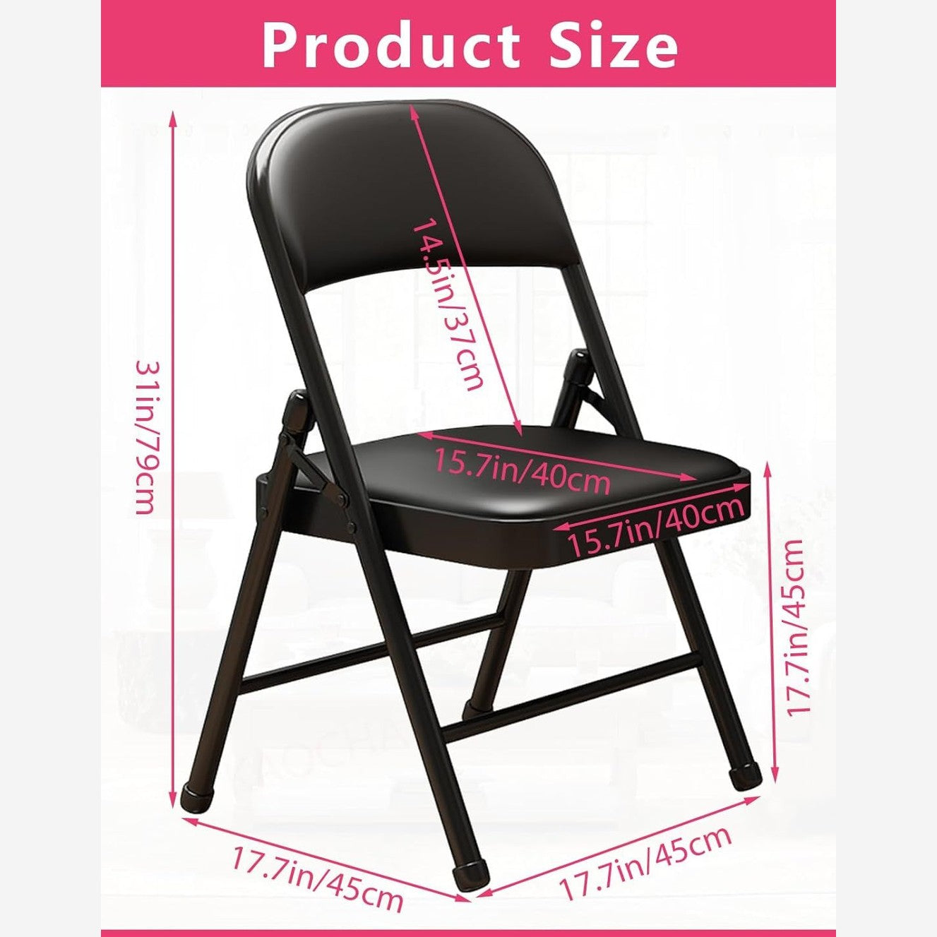 Padded PU leather folding chair – view 2