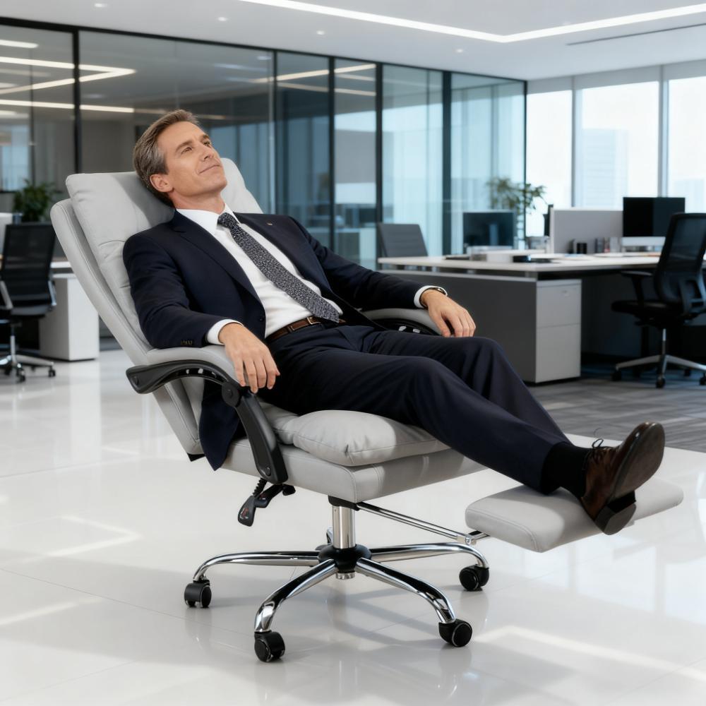 Light gray microfibre massage office chair – view 2