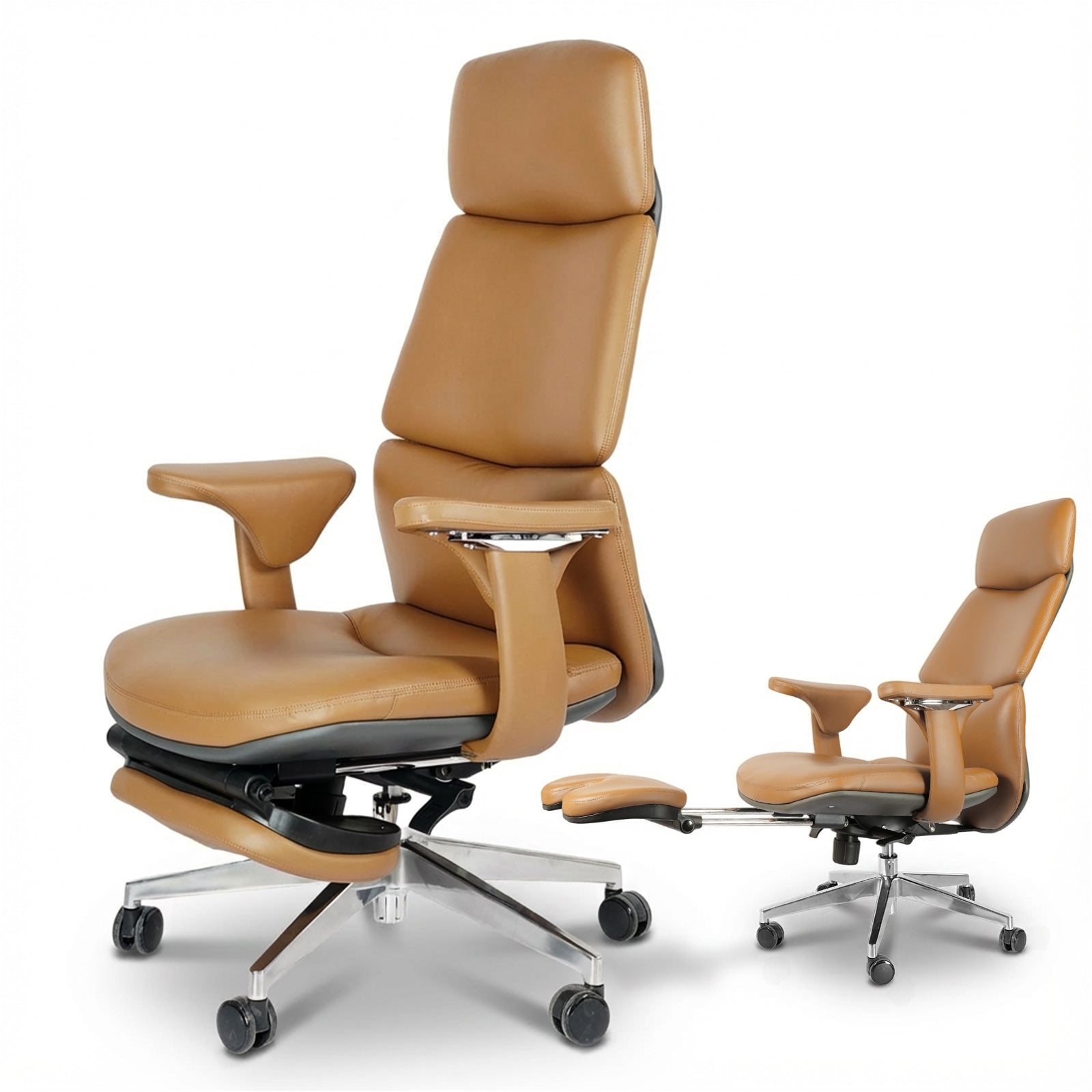 Genuine Leather High-Back Executive Office Chair, Footrest - Platinum-Level Office Chairs