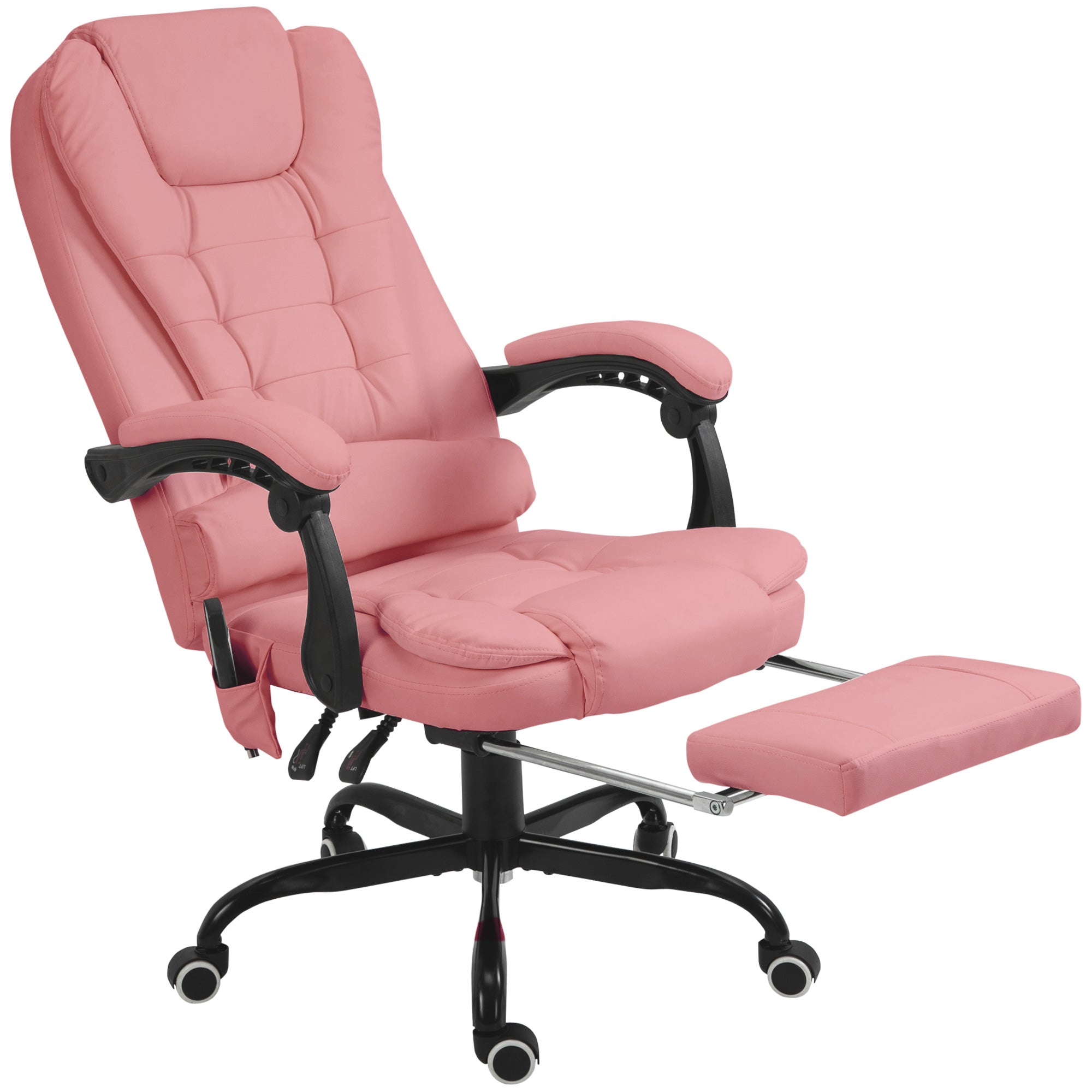 Pink massage office chair, 7 point vibration, footrest