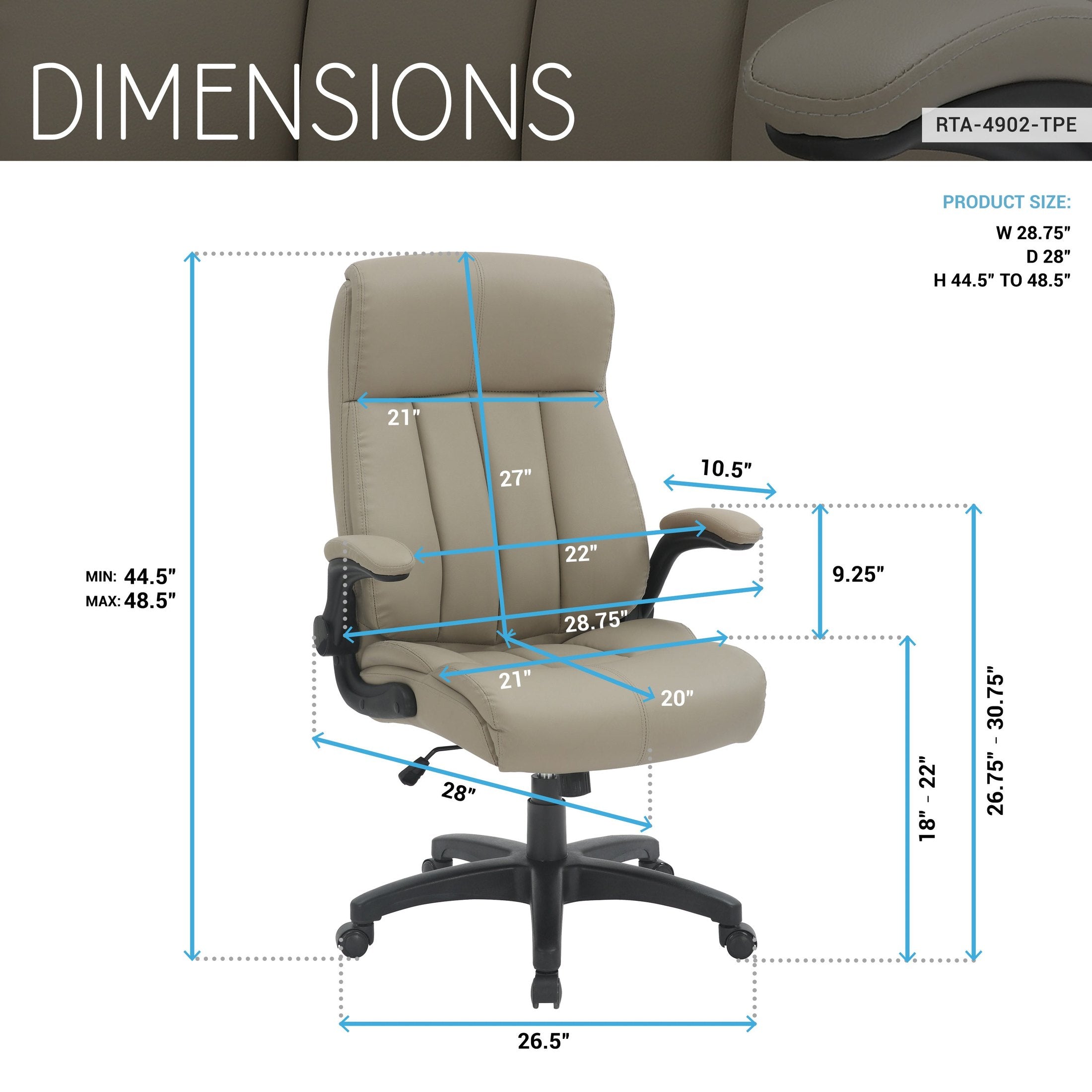 Taupe faux leather executive office chair – view 2