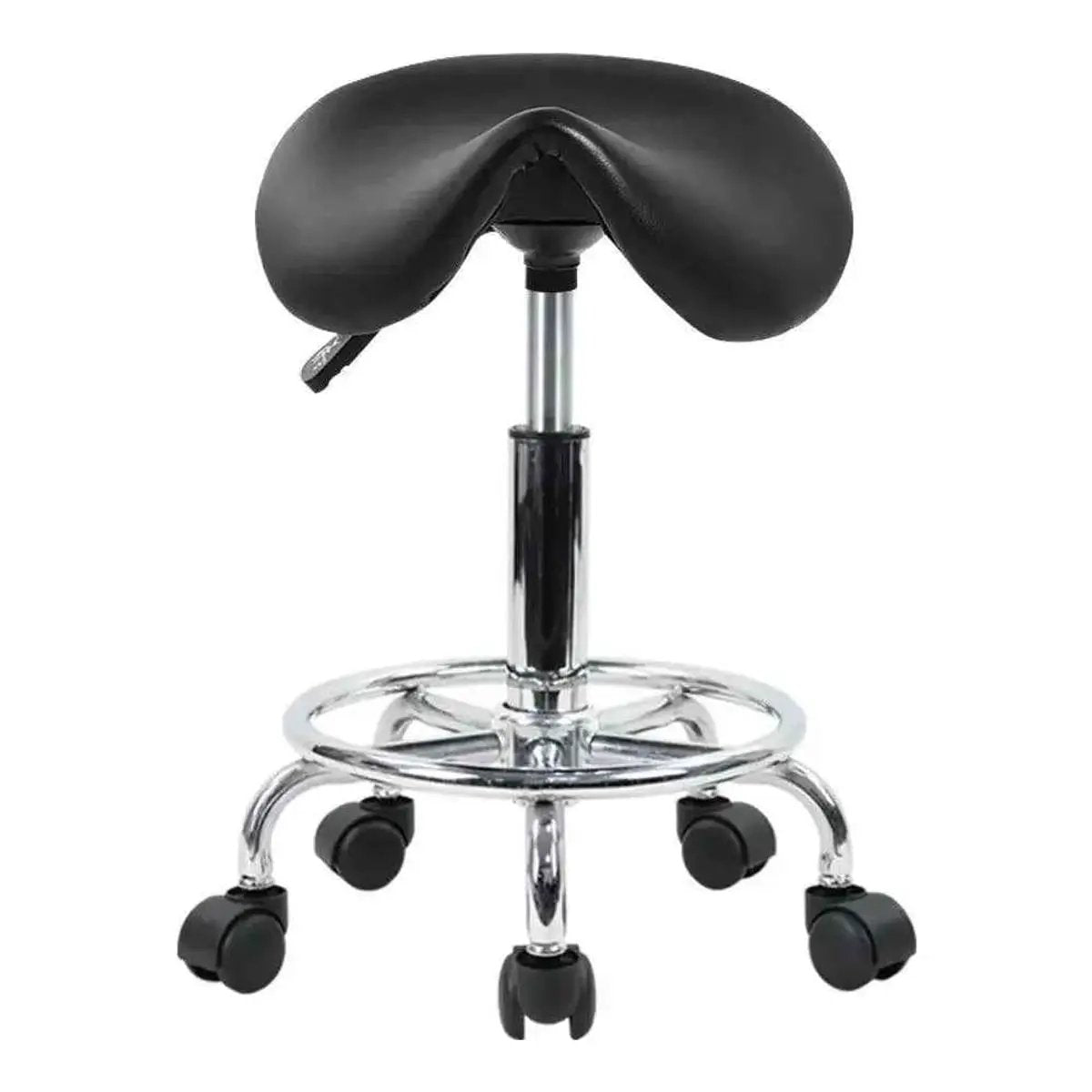 KKTONER Adjustable Black PU Leather Rolling Saddle Stool with Wheels for Salon, Office & Spa - Ergonomic Posture Chair - Platinum-Level Office Chairs