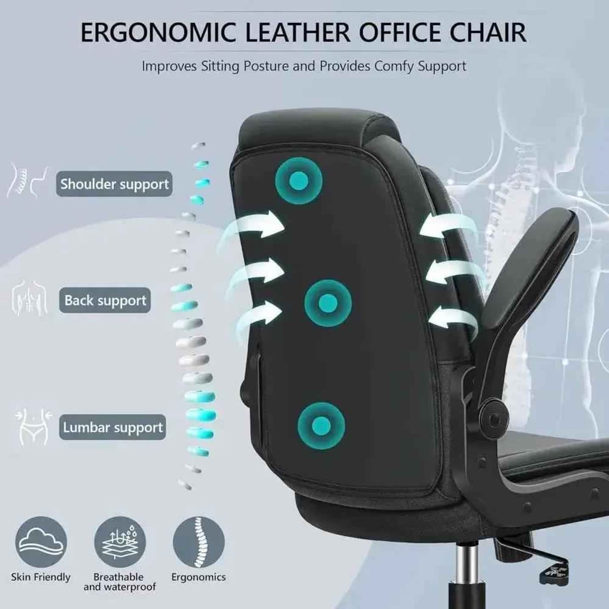Ergonomic Leather Office Chair With Adjustable Armrests For Home
