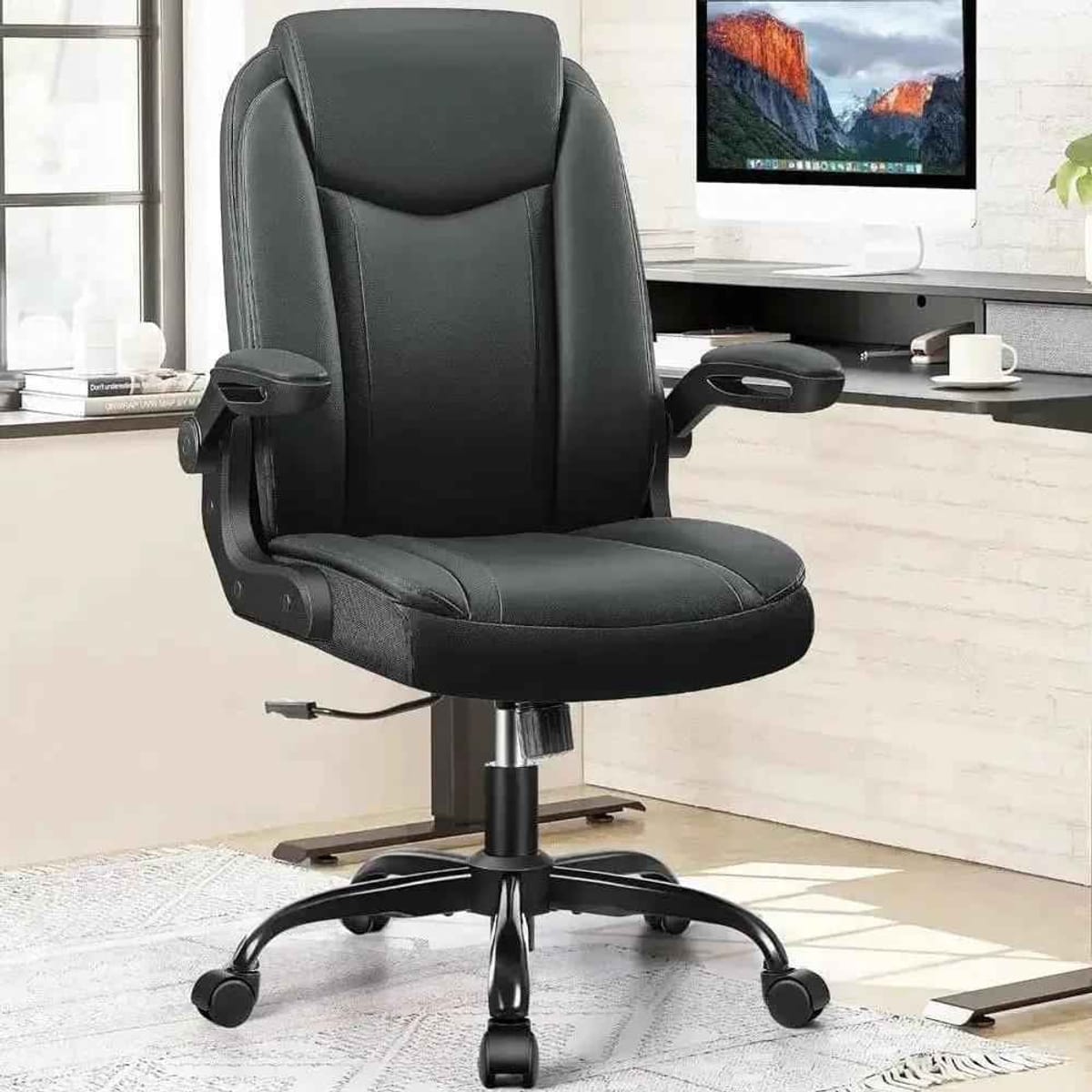 Ergonomic Leather Office Chair With Adjustable Armrests For Home