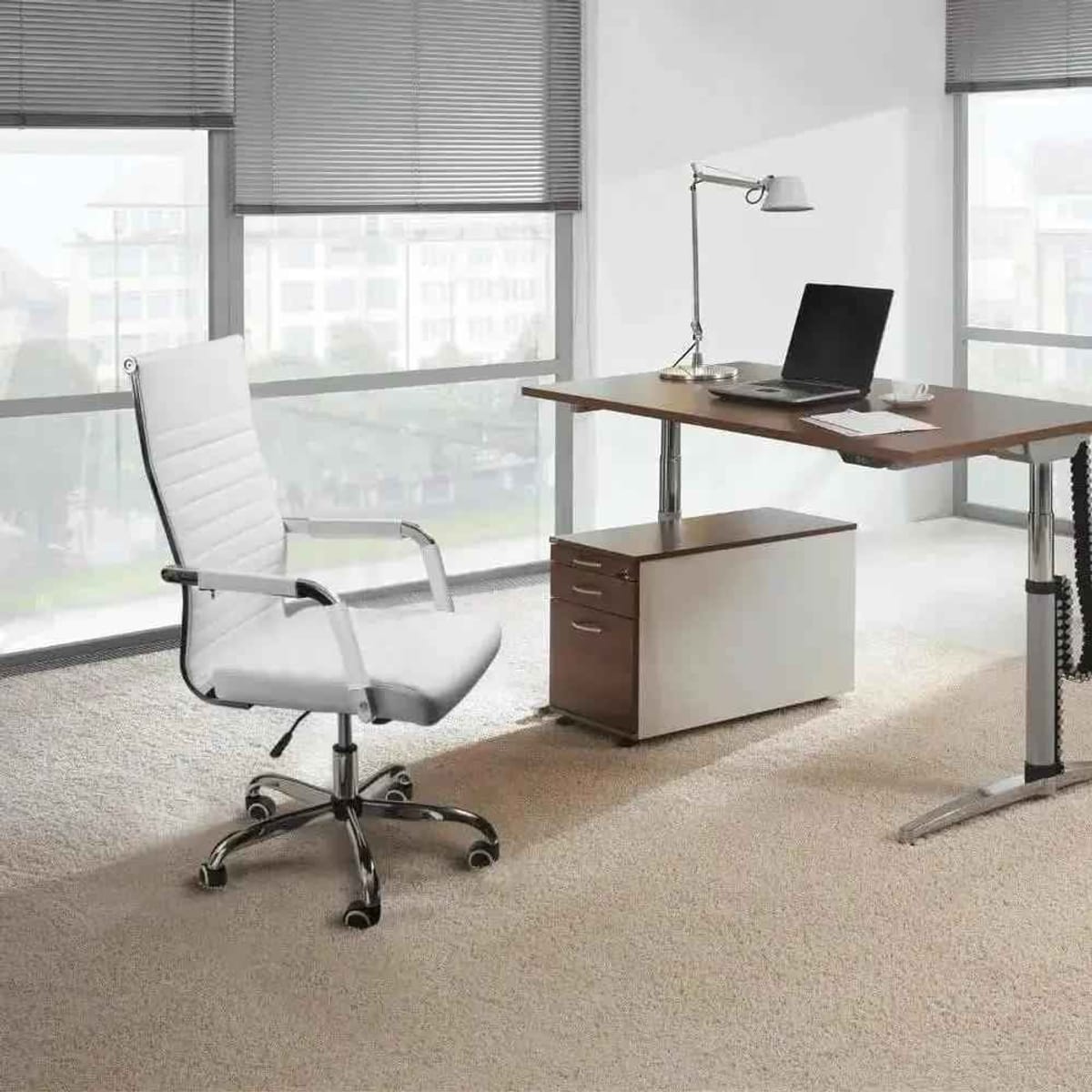 Deluxe Executive Office Chair Ergonomic Ribbed PU Leather For
