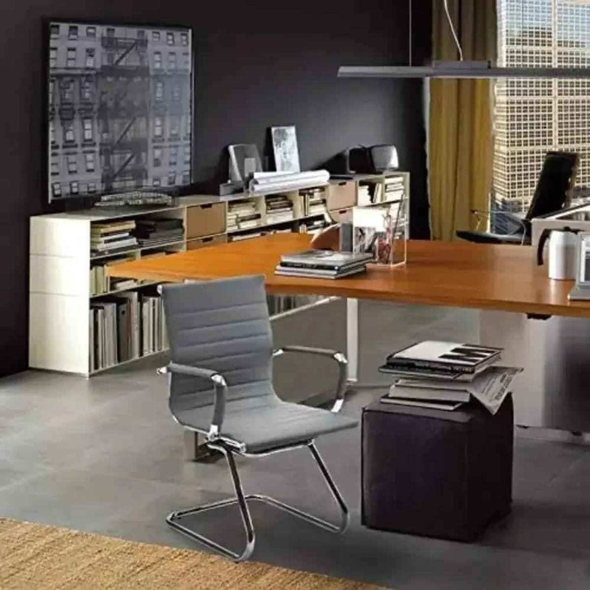 Ergonomic Leather Reception Chairs with Sled Base for Office and
