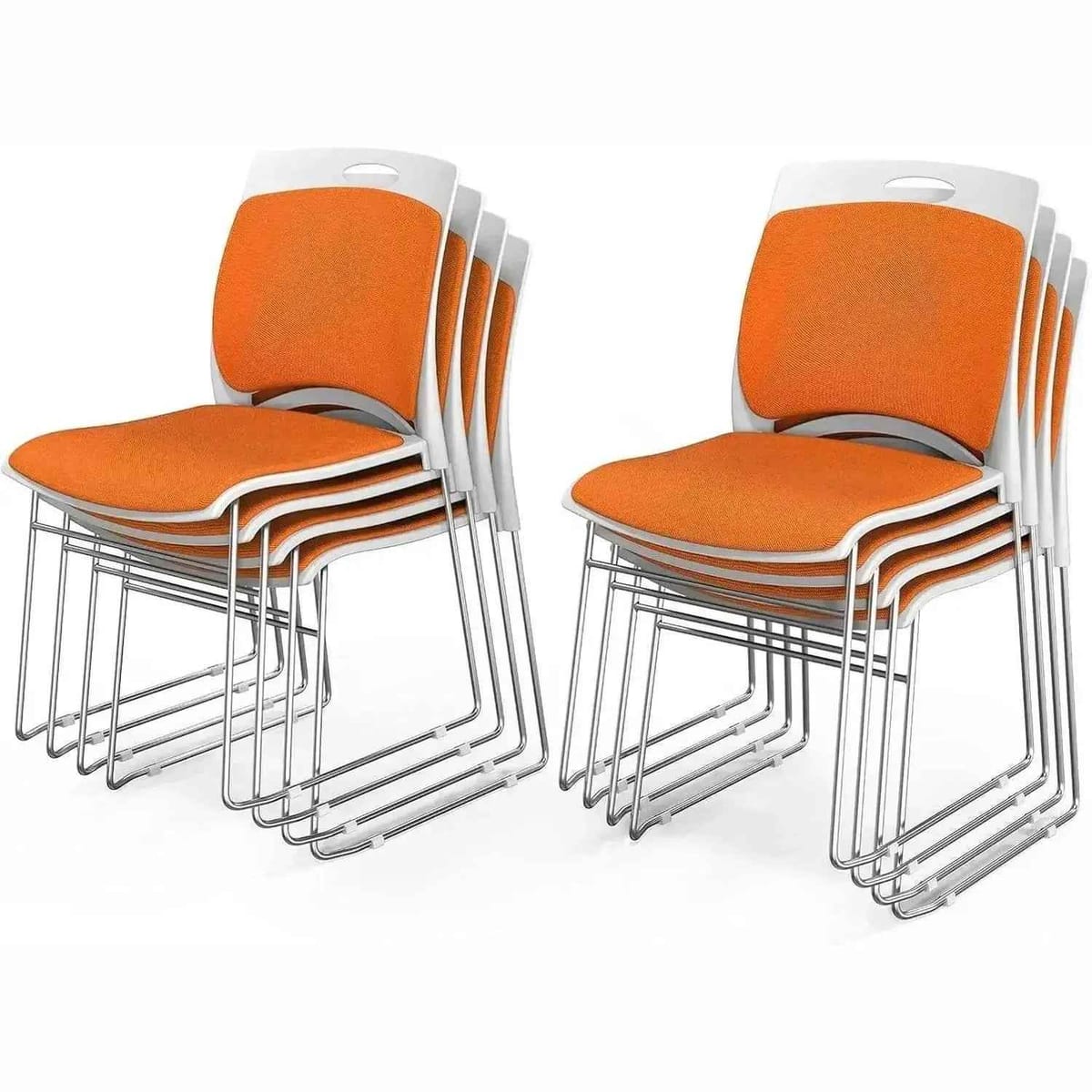 Ergonomic Orange Stackable Office Chairs Set of 8 with Metal Sled Base