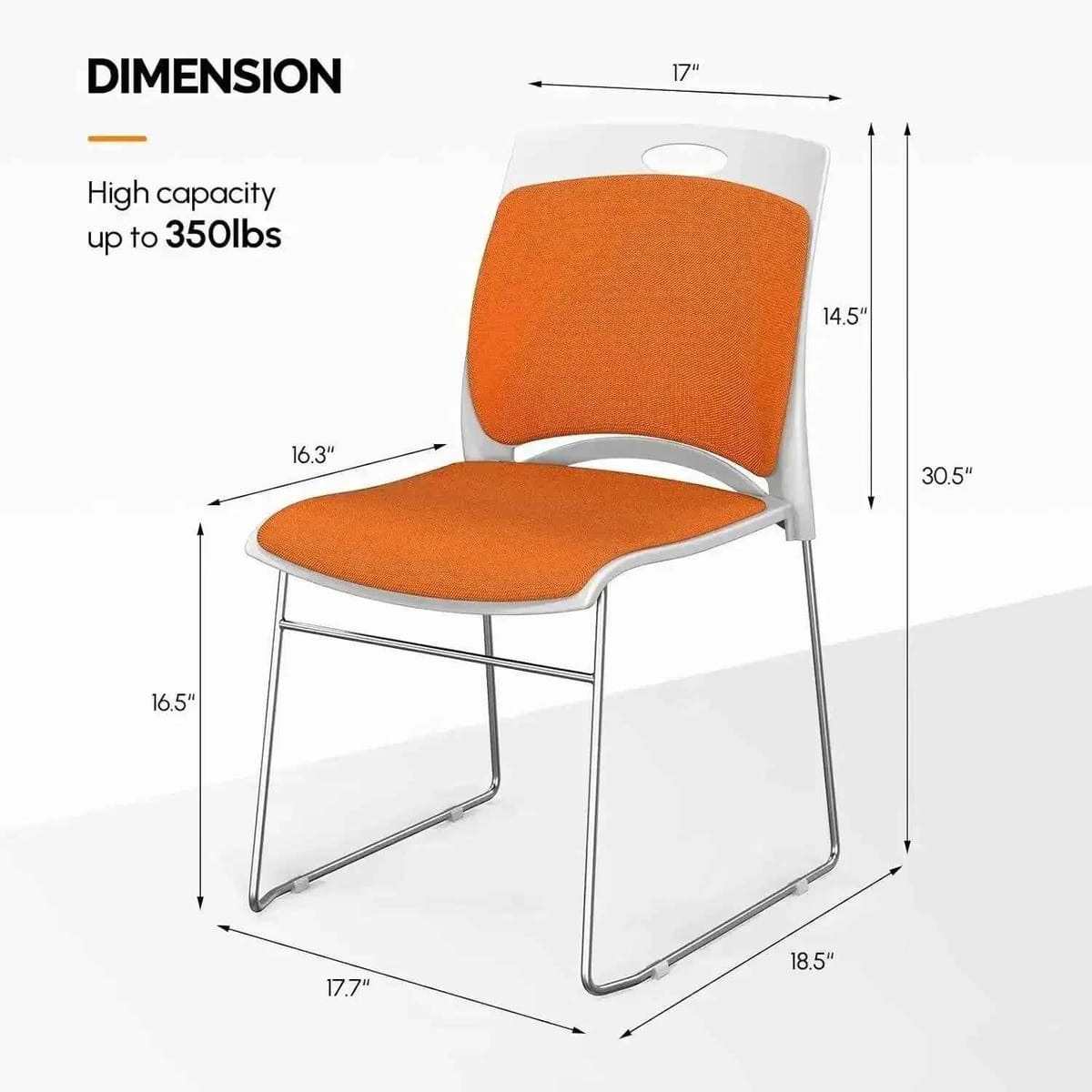 Ergonomic Orange Stackable Office Chairs Set of 8 with Metal Sled Base