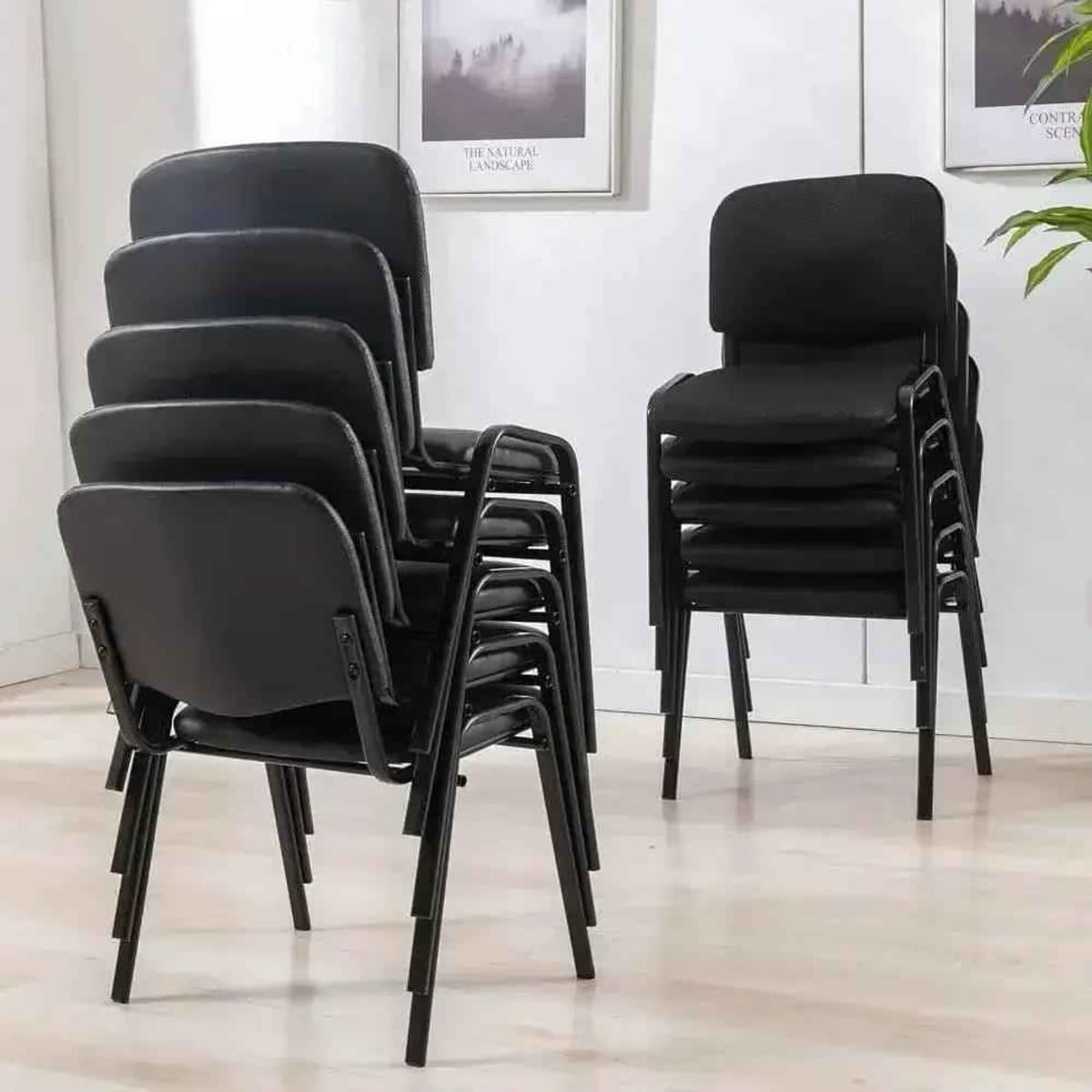 Eprolo Ergonomic Black Stackable Conference Chairs - 20 Pack PU Leather for Office & Events.