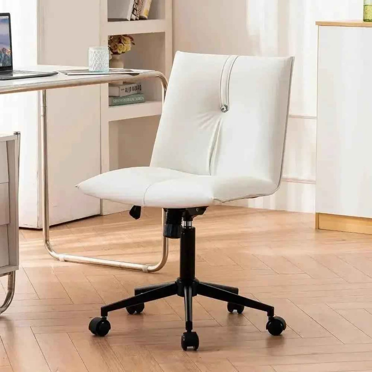 Premium Armless Leather Office Chair With Wheels Comfortable Swivel