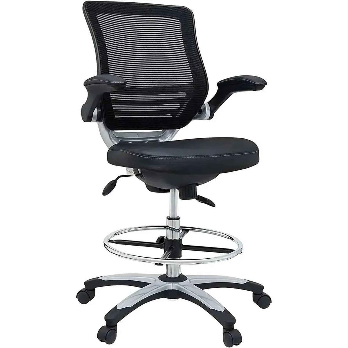 Ergonomic Drafting Chair with Flip-Up Arms, Adjustable Height, Black Mesh Back & Padded Seat for Studio, Desk & Reception