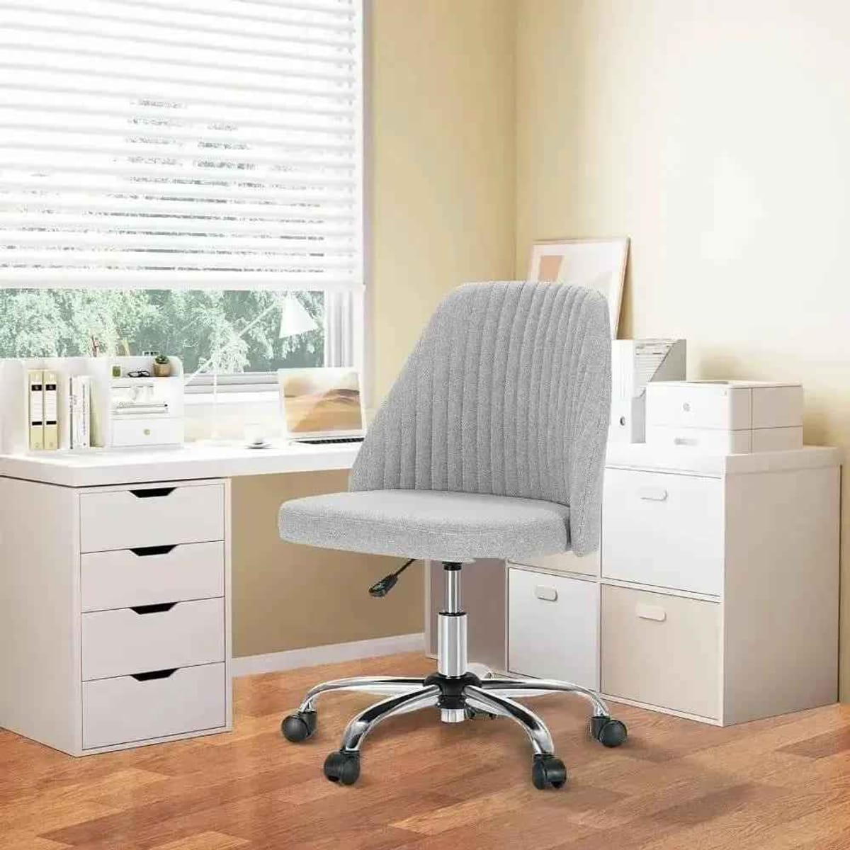 Modern Armless Swivel Office Chair Soft Fabric Upholstery Adjustable Height for Home Office Comfort