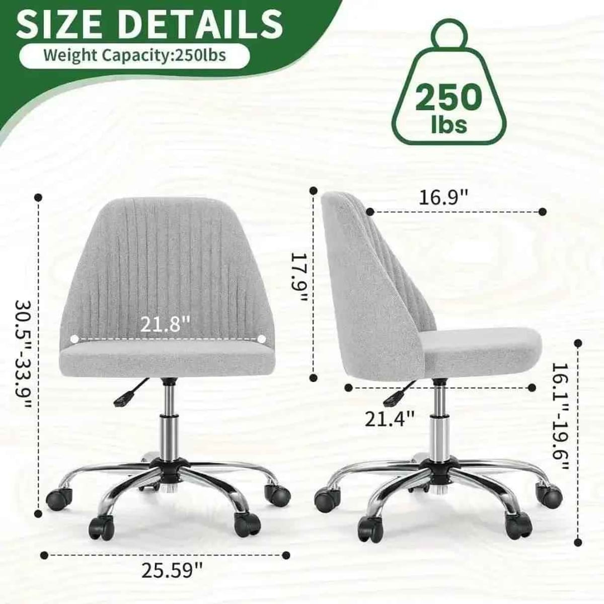Modern Armless Swivel Office Chair Soft Fabric Upholstery Adjustable Height for Home Office Comfort