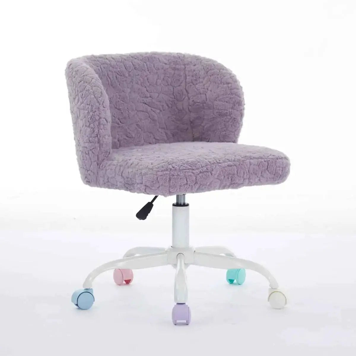 Soft faux fur swivel desk chair with colorful wheels