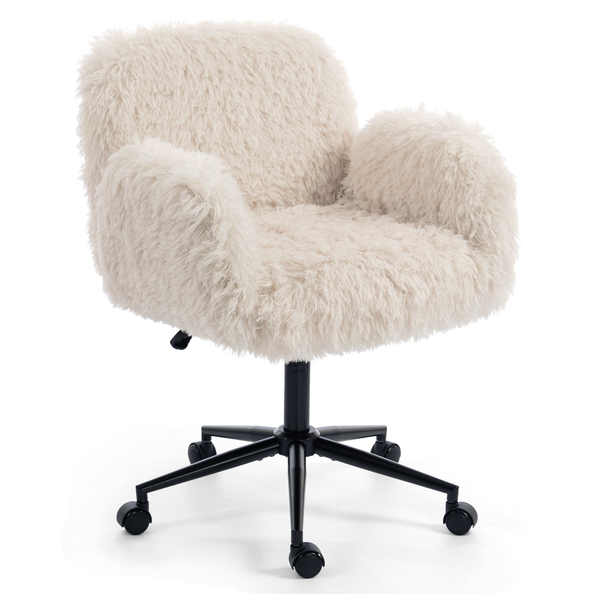 Beige lamb wool fleece ergonomic swivel chair