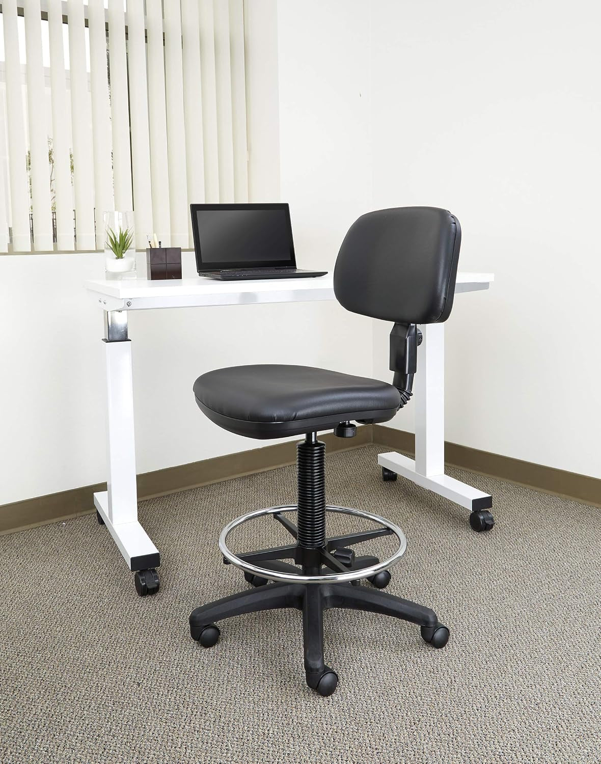 Black vinyl adjustable drafting chair – view 2