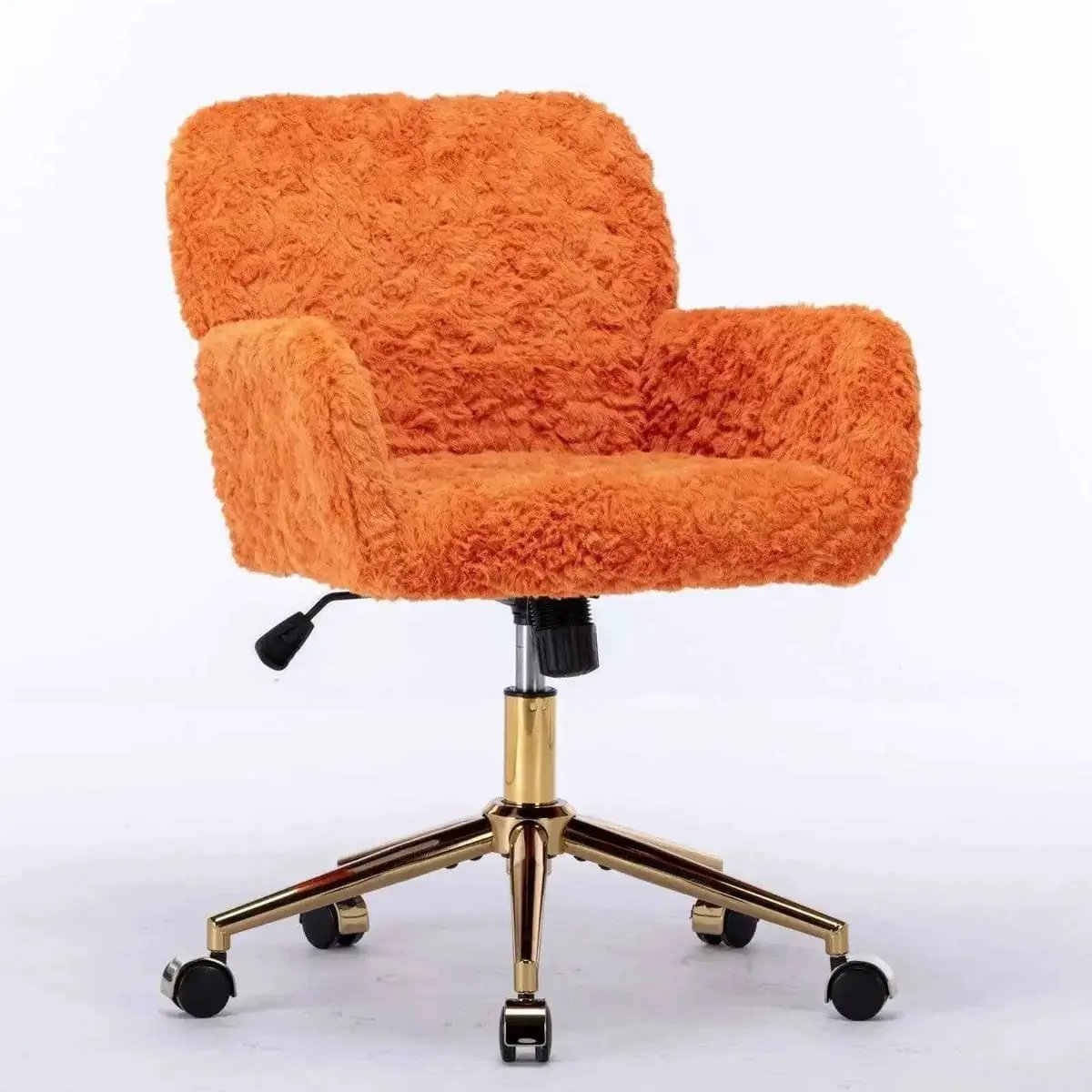 Orange plush sherpa swivel chair, golden base