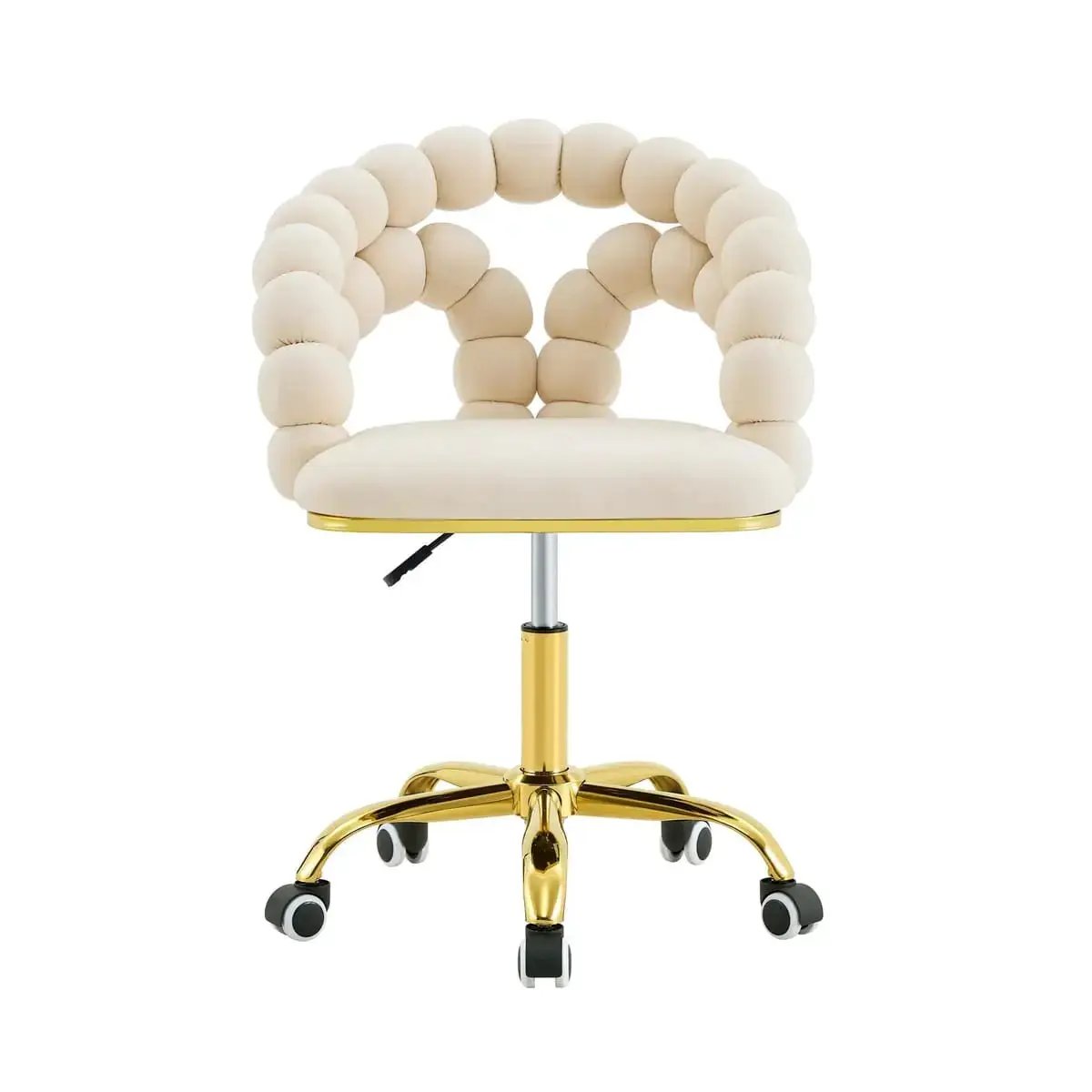 Beige velvet adjustable swivel desk chair – view 2